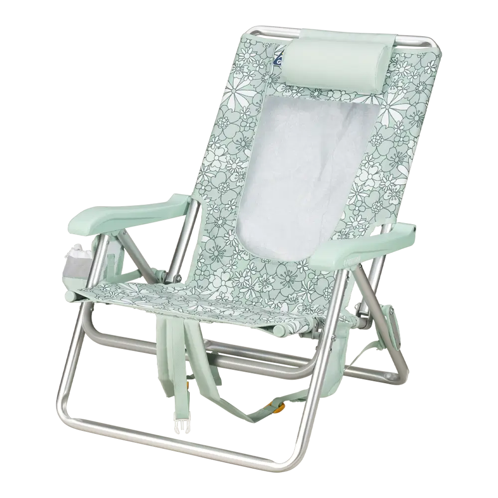 Sand-Friendly Backpack Beach Chair - Choice 709 - Low-Profile Reclining Beach Chair with Backpack Straps Detail