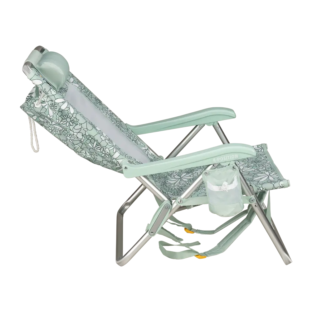 Sand-Friendly Backpack Beach Chair - Choice 709 - Low-Profile Reclining Beach Chair with Backpack Straps Detail