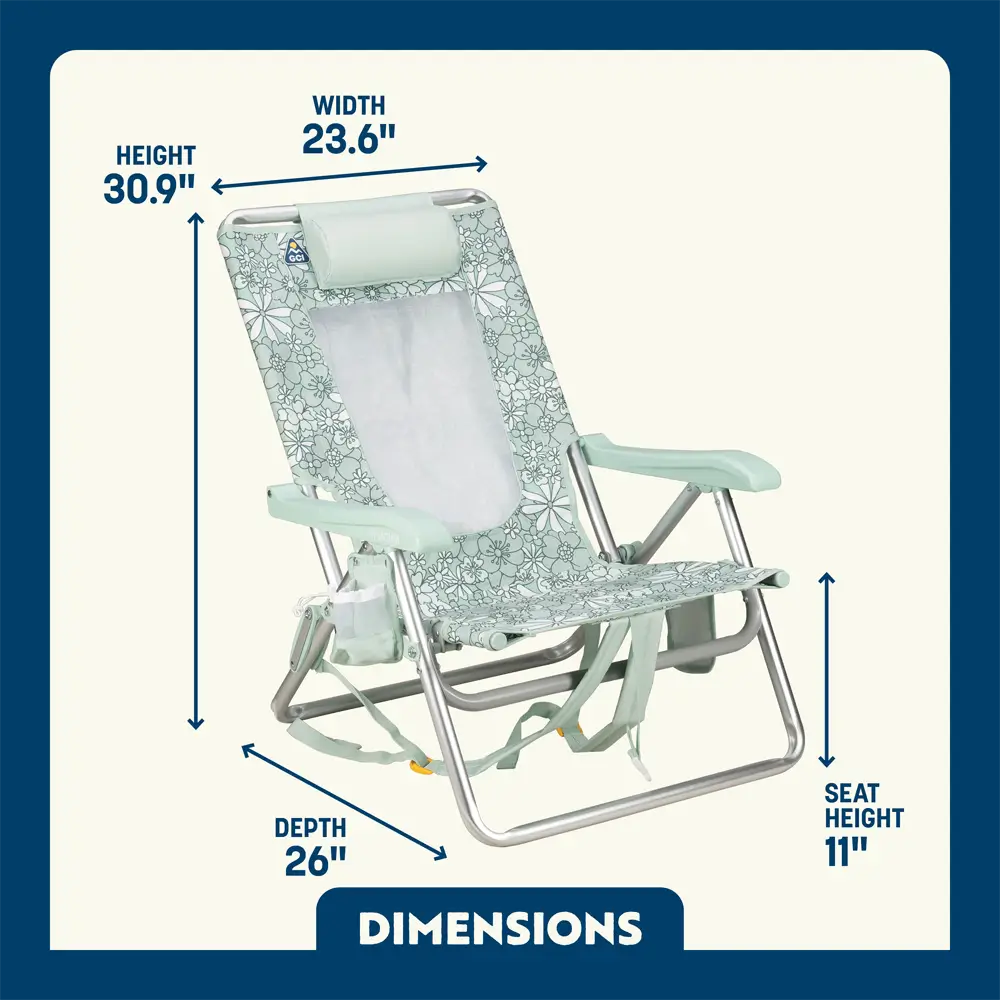Sand-Friendly Backpack Beach Chair - Choice 709 - Low-Profile Reclining Beach Chair with Backpack Straps Detail