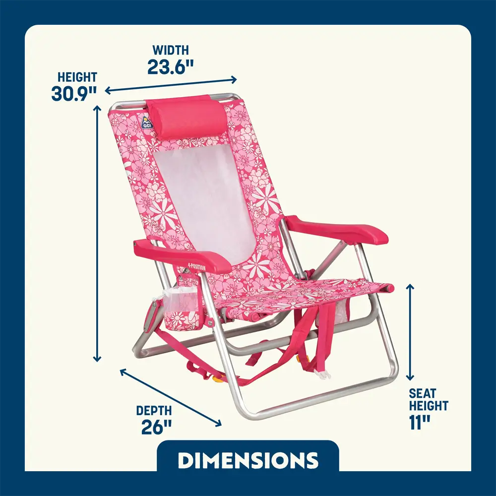 Sand-Friendly Backpack Beach Chair - Choice 709 - Low-Profile Reclining Beach Chair with Backpack Straps Detail