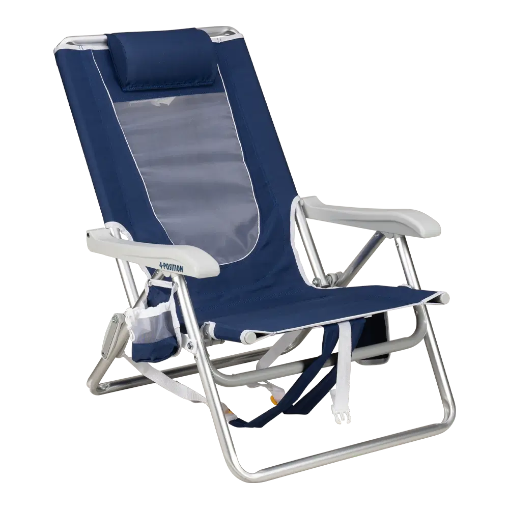 Sand-Friendly Backpack Beach Chair - Choice 709 - Low-Profile Reclining Beach Chair with Backpack Straps - Nautical Blue