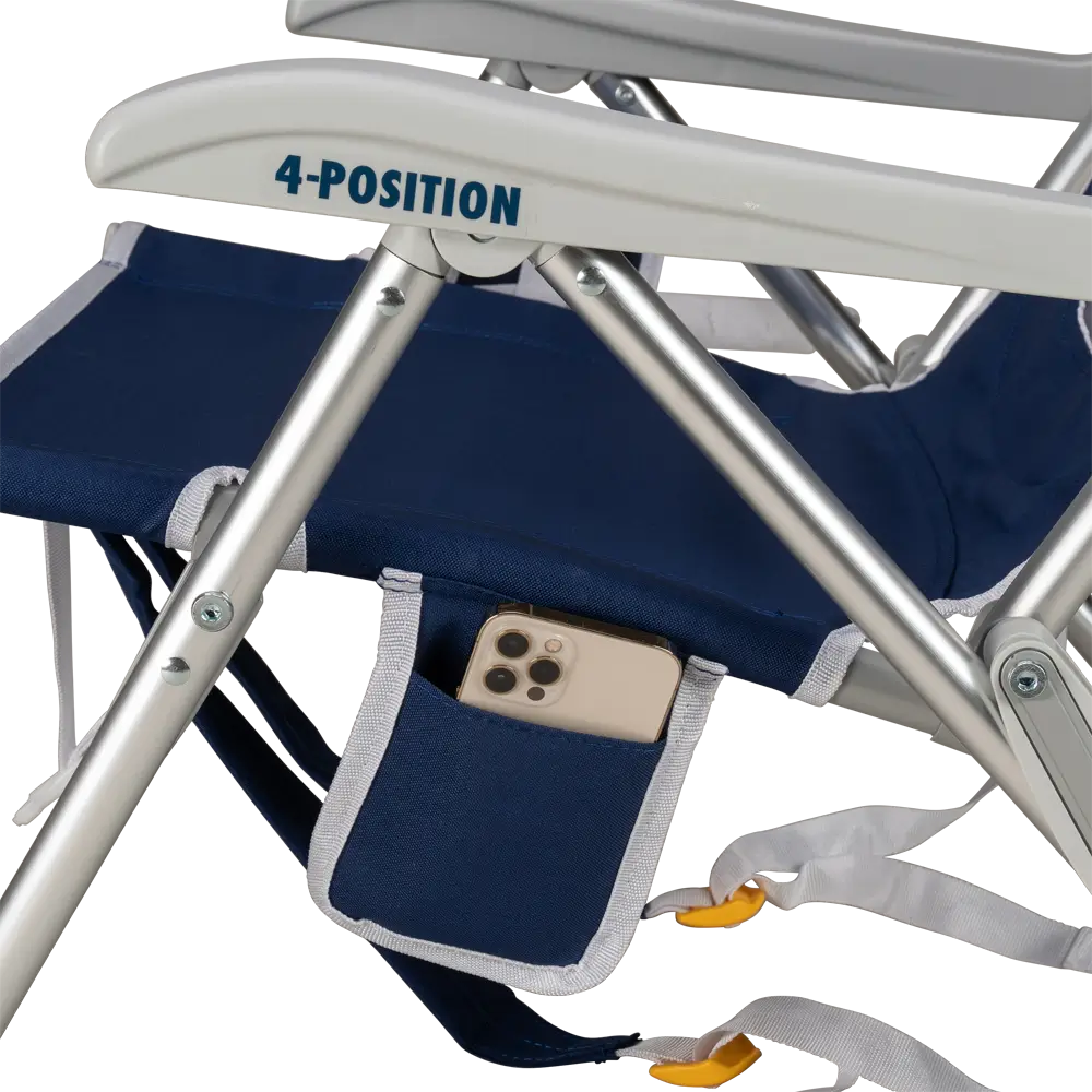 Sand-Friendly Backpack Beach Chair - Choice 709 - Low-Profile Reclining Beach Chair with Backpack Straps Detail