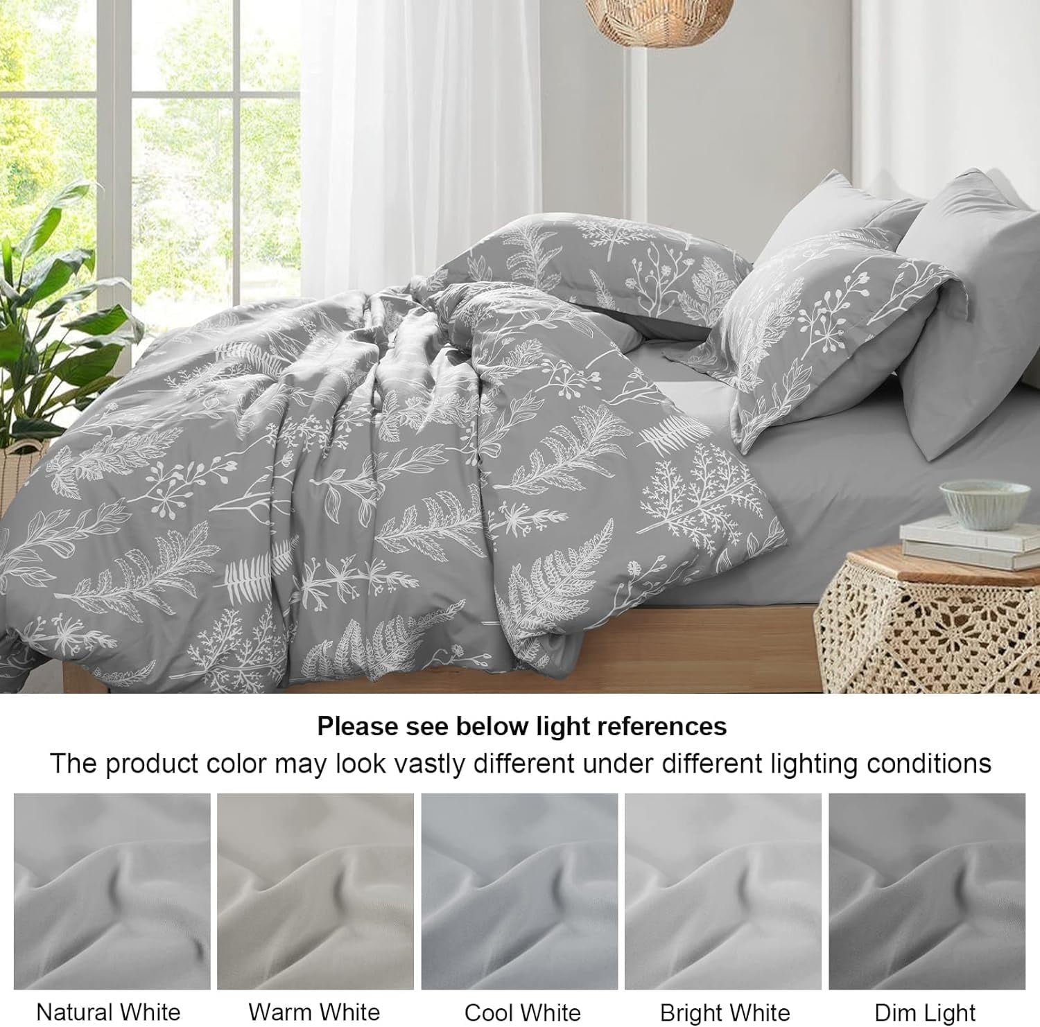 Hypoallergenic Cloud 7 Pieces Printed King Comforter Set, Lightweight Reversible Botanical Bedding Set Include Comforter, Pillow Shams, Fl... - Hypoallergenic Ultra-Fluffy Quilt for Winter Detail