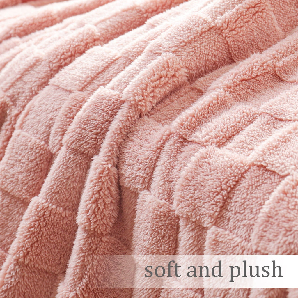 Super Soft Flannel Fleece Throw Blanket for Couch, Super Soft Warm Lightweight Checkered Pattern Blanket for All Seasons, Pink, 50"x60" - Luxury Knitted Decorative Throw Blanket with Fringes Detail