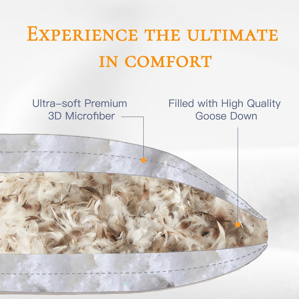 Orthopedic Support Goose Down Feather Pillows Queen Size Set of 2, Luxury Soft Hotel Quality pillows for Sleeping, Organic Cotton Cover ... - Ergonomic Memory Foam Pillow for Neck Pain Support Detail
