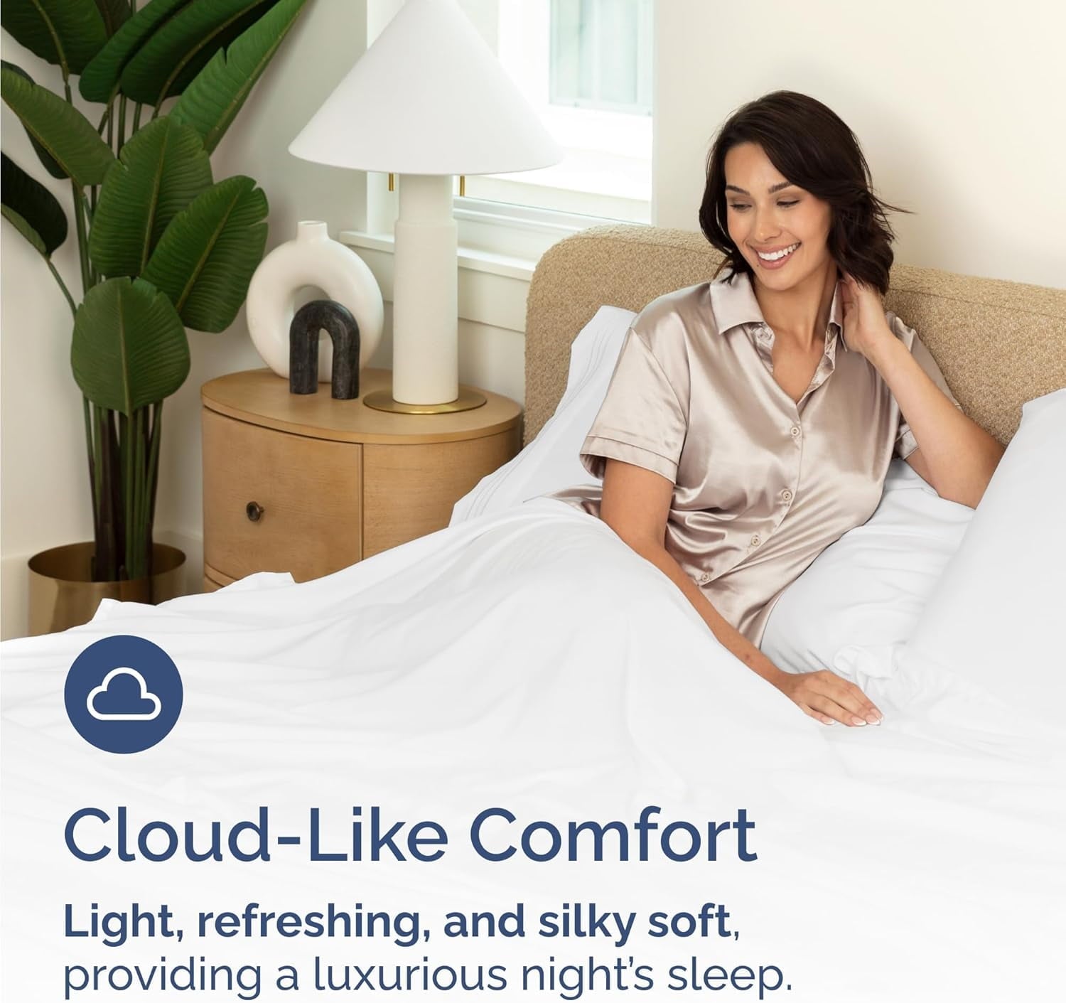 Wrinkle-Resistant 4-Piece Luxury Bamboo Cooling Sheet Set - Queen Size 100% Bamboo Derived Rayon Premium Bed Sheets, White - Cooling Hotel Quality Bedding Sheets and Pillowcases Detail