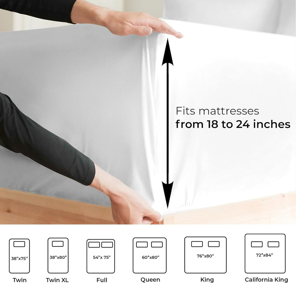 Cooling Sateen 6-Piece Extra Deep Pocket Sheet Set With Extra Matching Pillowcases - King Size Bed Sheets Fits 18"-24" Ma... - Luxury Bed Sheet Set with Deep Pockets Detail