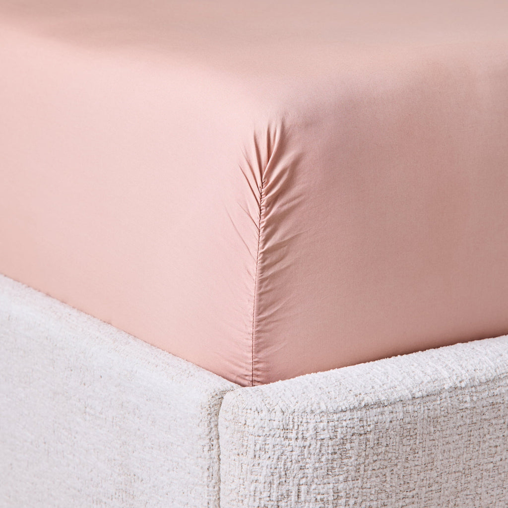 Wrinkle-Resistant 300 Thread Count Cotton Percale 3-Piece Antique Blush Bed Sheet Set, Twin - Premium Ultra-Soft Pillowcase Pair for Sleeping Detail