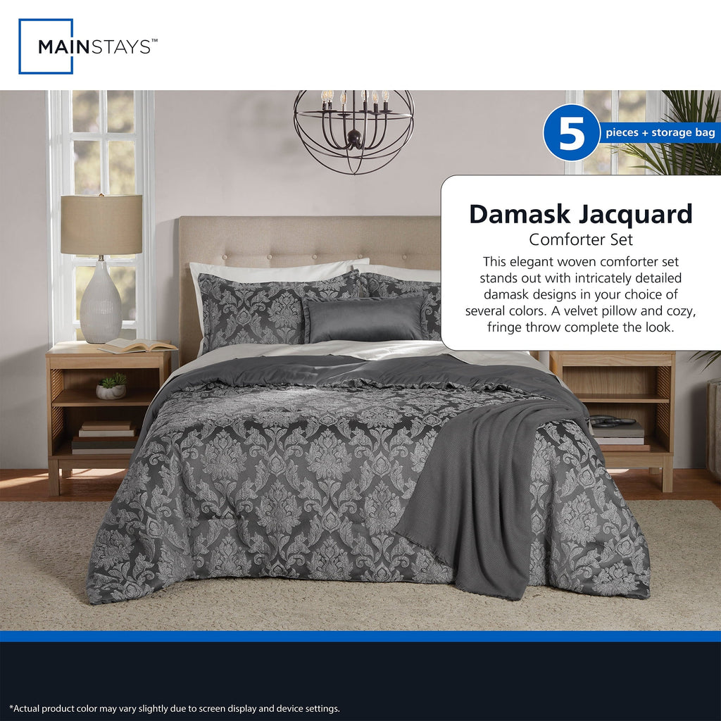 Hypoallergenic Cloud Full/Queen Comforter Set, All-Season, 5-Piece, Grey Jacquard Damask - Hypoallergenic Ultra-Fluffy Quilt for Winter Detail