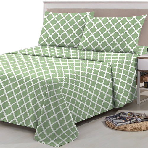Breathable Luxury Quatrefoil Bed Sheet Set (King, Sage/White) 4 Piece Deep Pocket 1800 Series Microfiber Bed Sheet Set Contains 1 Fitte... - Premium Ultra-Soft Pillowcase Pair for Sleeping Detail