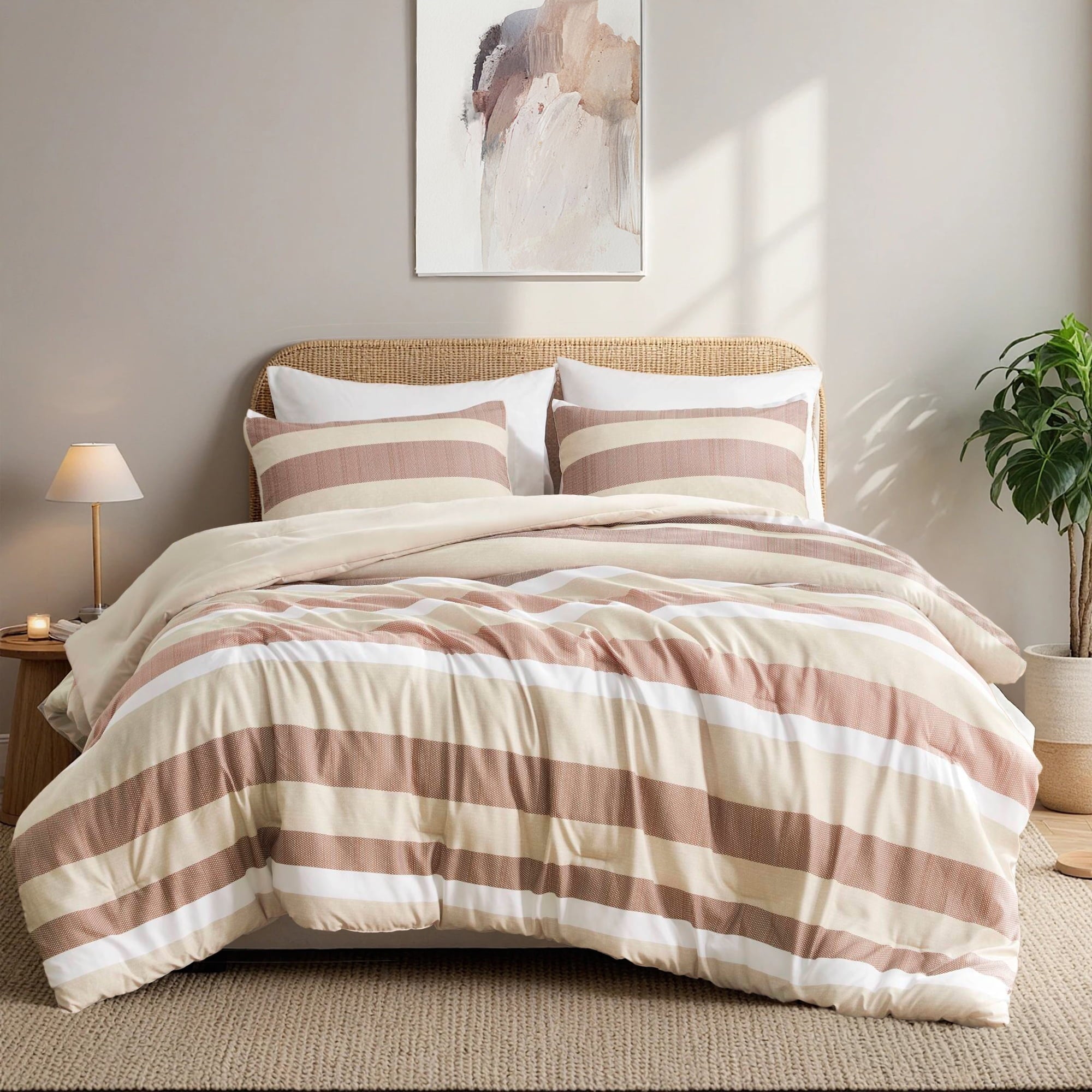 Fluffy Down Alternative 2-Piece Comforter Sets, Reversible Striped Comforter Set for Dorm, Lightweight All Season Bedding Set with Pillow Sha... - Cloud-Like Soft Lightweight Bed Comforter Detail