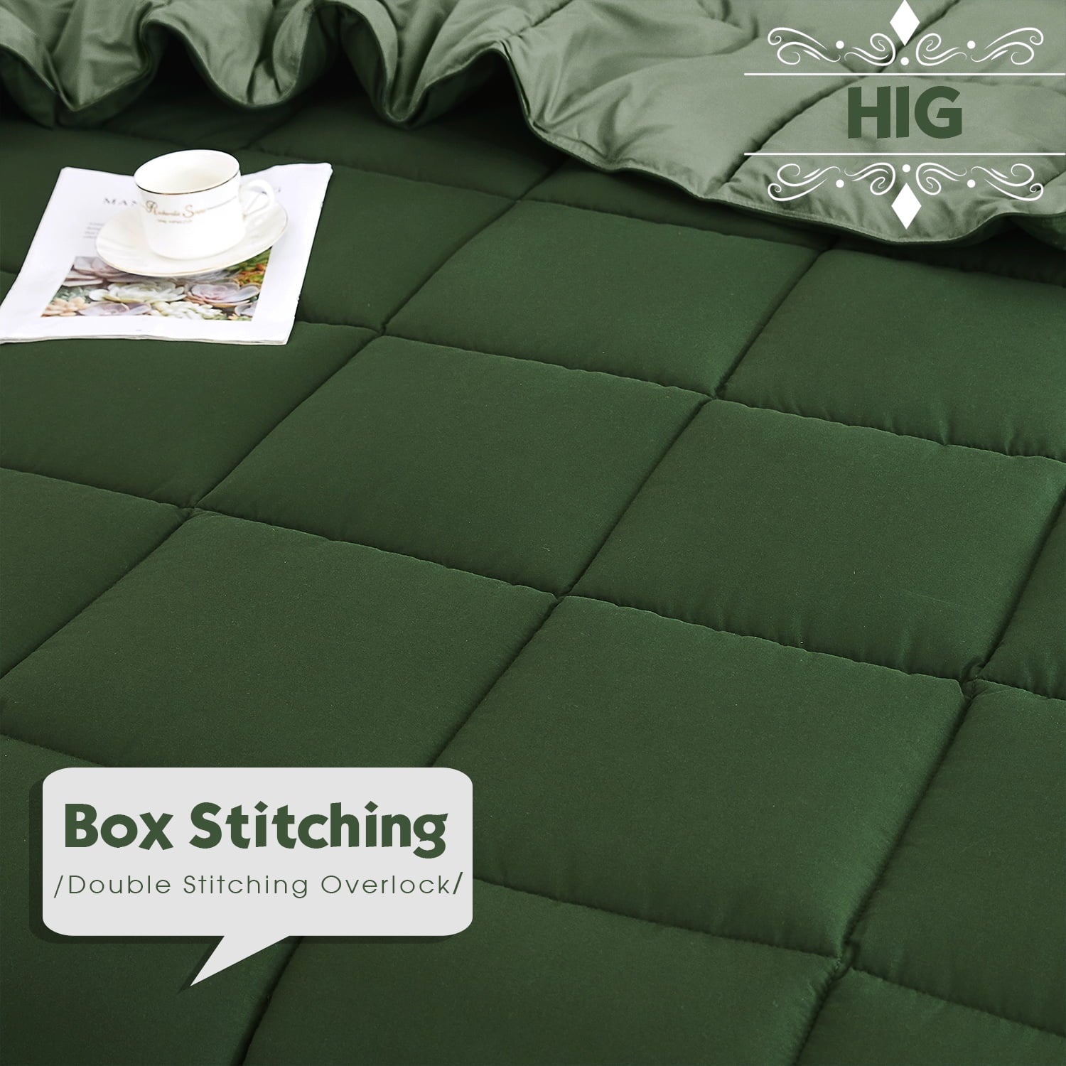 Heavyweight Warmth Light Weight Down Alternative Comforter Set, Queen, Green, Reversible - All-Season Down Alternative Comforter Insert Detail