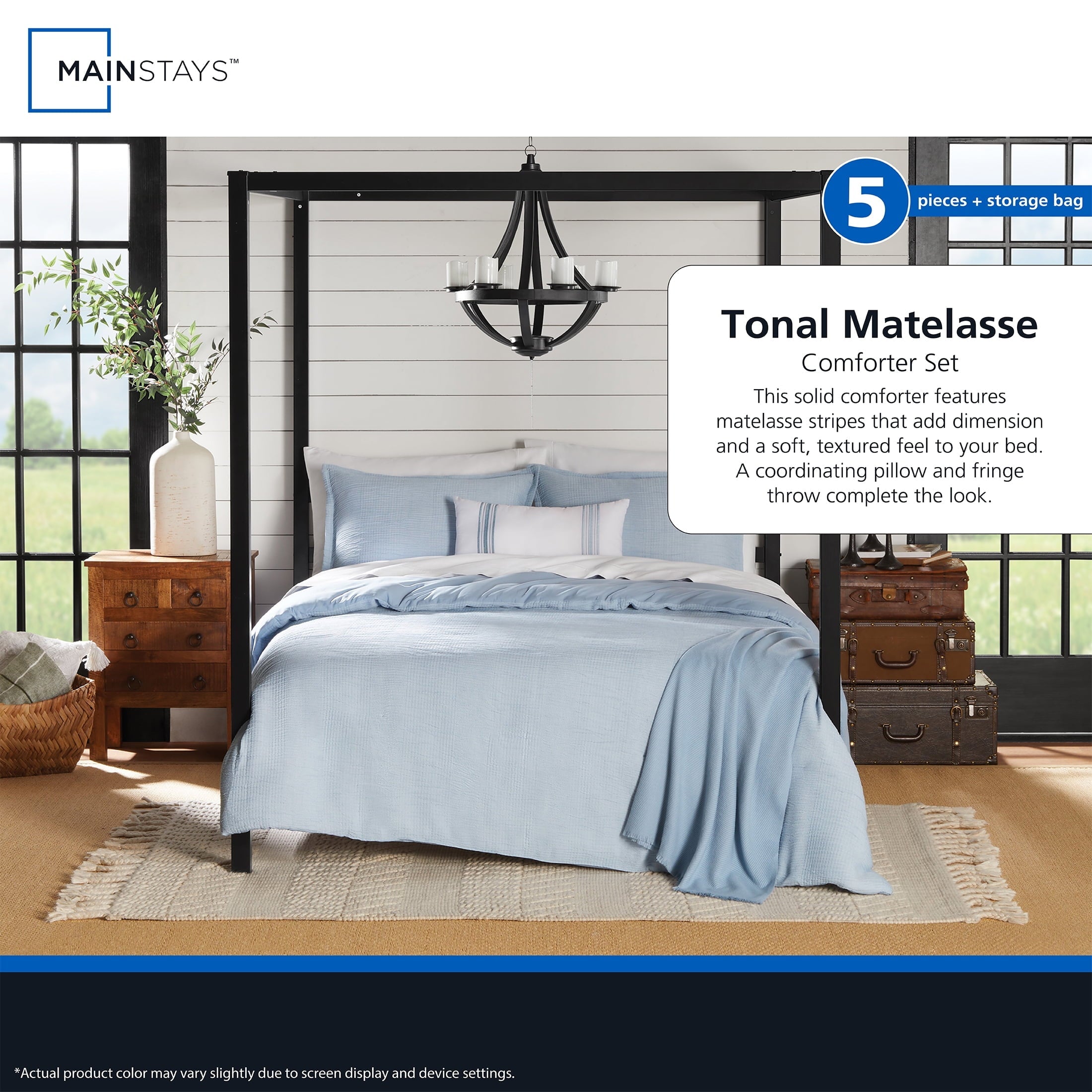 Luxurious Quilted Full/Queen Comforter Set, All-Season, 5-Piece, Blue Matelasse Tonal Stripe - Luxurious Quilted Duvet Cover Set Detail