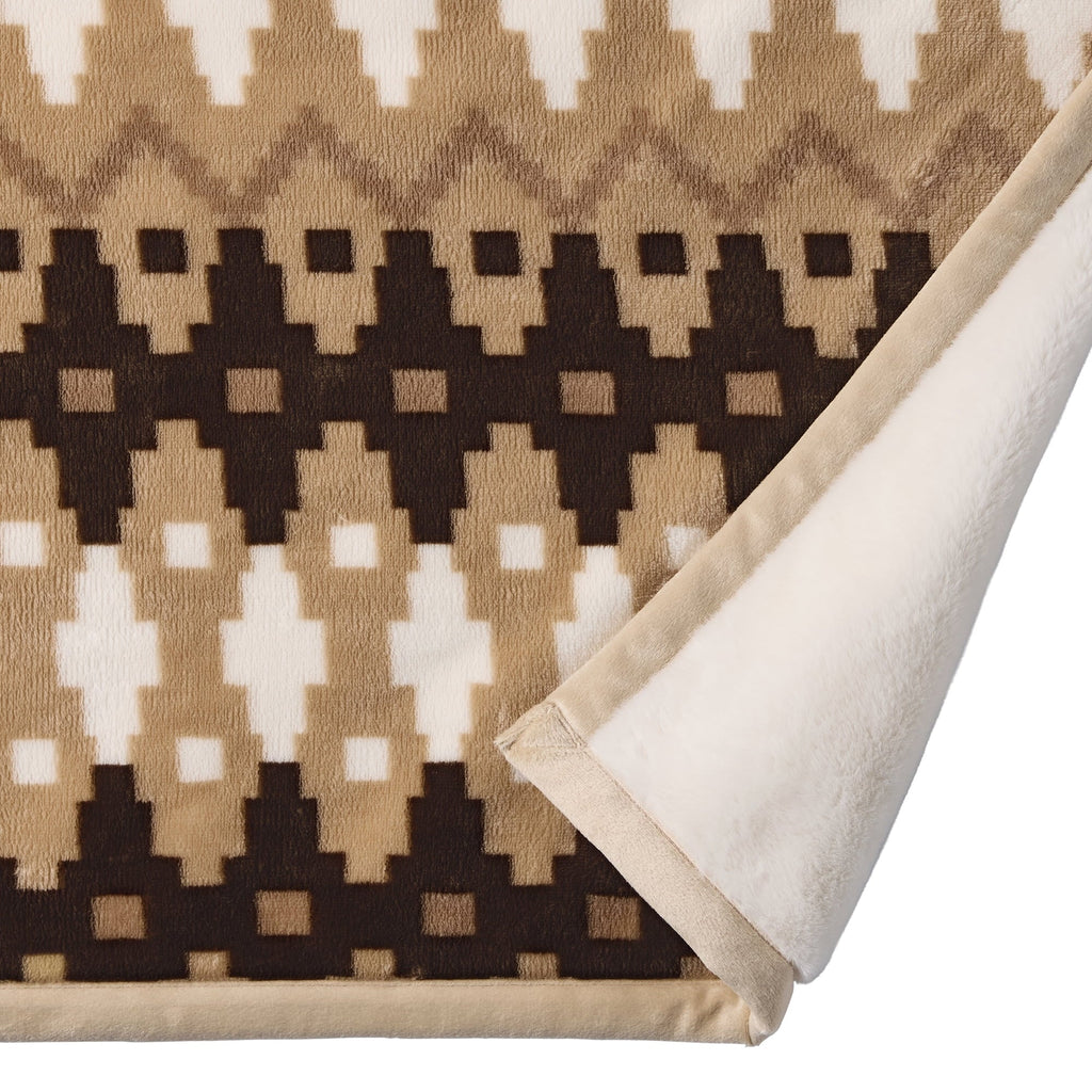Decorative Knitted Printed Velvet Plush Reverse to Faux Fur Super Soft Throw Blanket, Oversized, Linder Border Beige - Cozy Fleece Throw Blanket for Couch & Bed Detail
