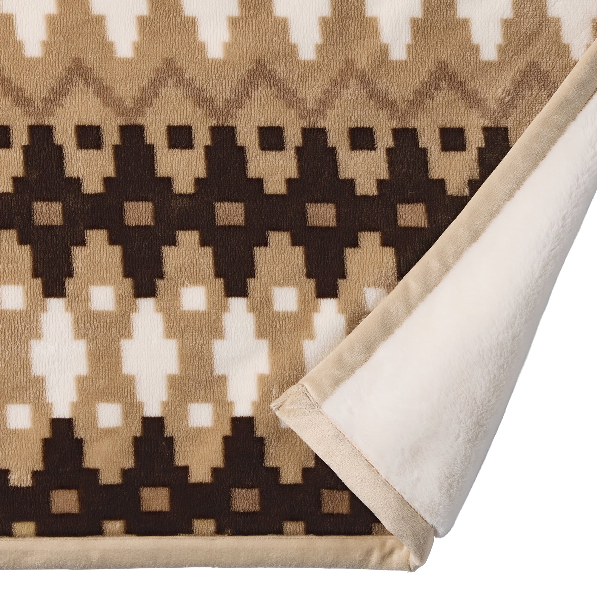 Decorative Knitted Printed Velvet Plush Reverse to Faux Fur Super Soft Throw Blanket, Oversized, Linder Border Beige - Cozy Fleece Throw Blanket for Couch & Bed Detail