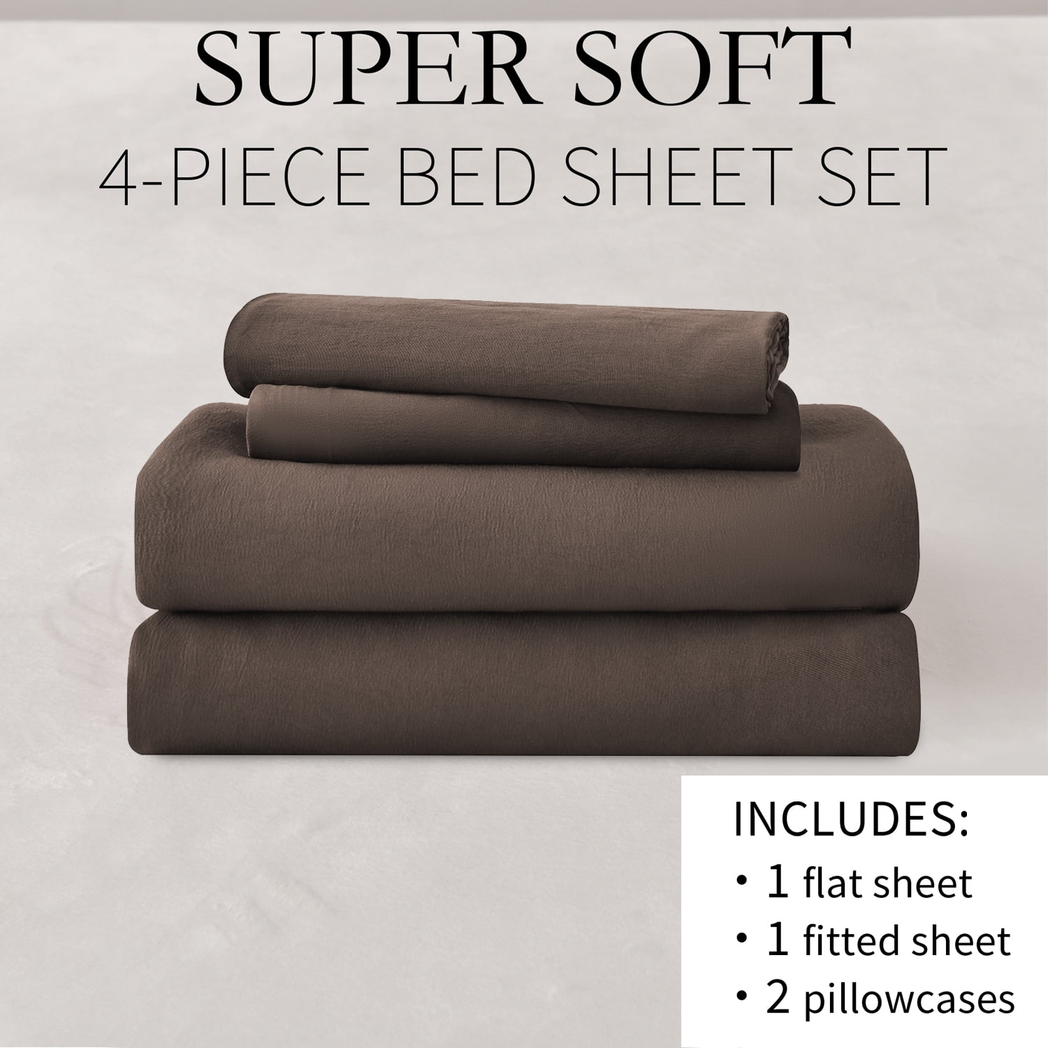 Wrinkle-Resistant Bed Sheets Set 4 Piece Queen/Full Sheet Set Brown Gray Cotton Blend Fitted Sheet, Flat Sheet & 2 Pillowcases Bedding Set - Breathable Egyptian Cotton Flat & Fitted Sheets Detail
