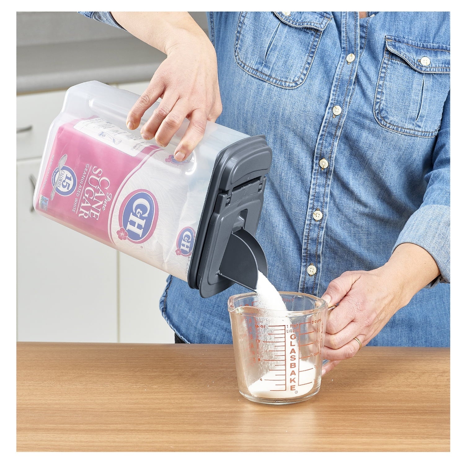 Deliciously Squishy 3.5 QT Plastic Food Dispenser, Clear with Gray Lid (1 Each) 7.5" L x 3.75" W x 9.25" H, Designed to Help wi... - Playful Star & Heart Shaped Geometric NeeDoh Detail