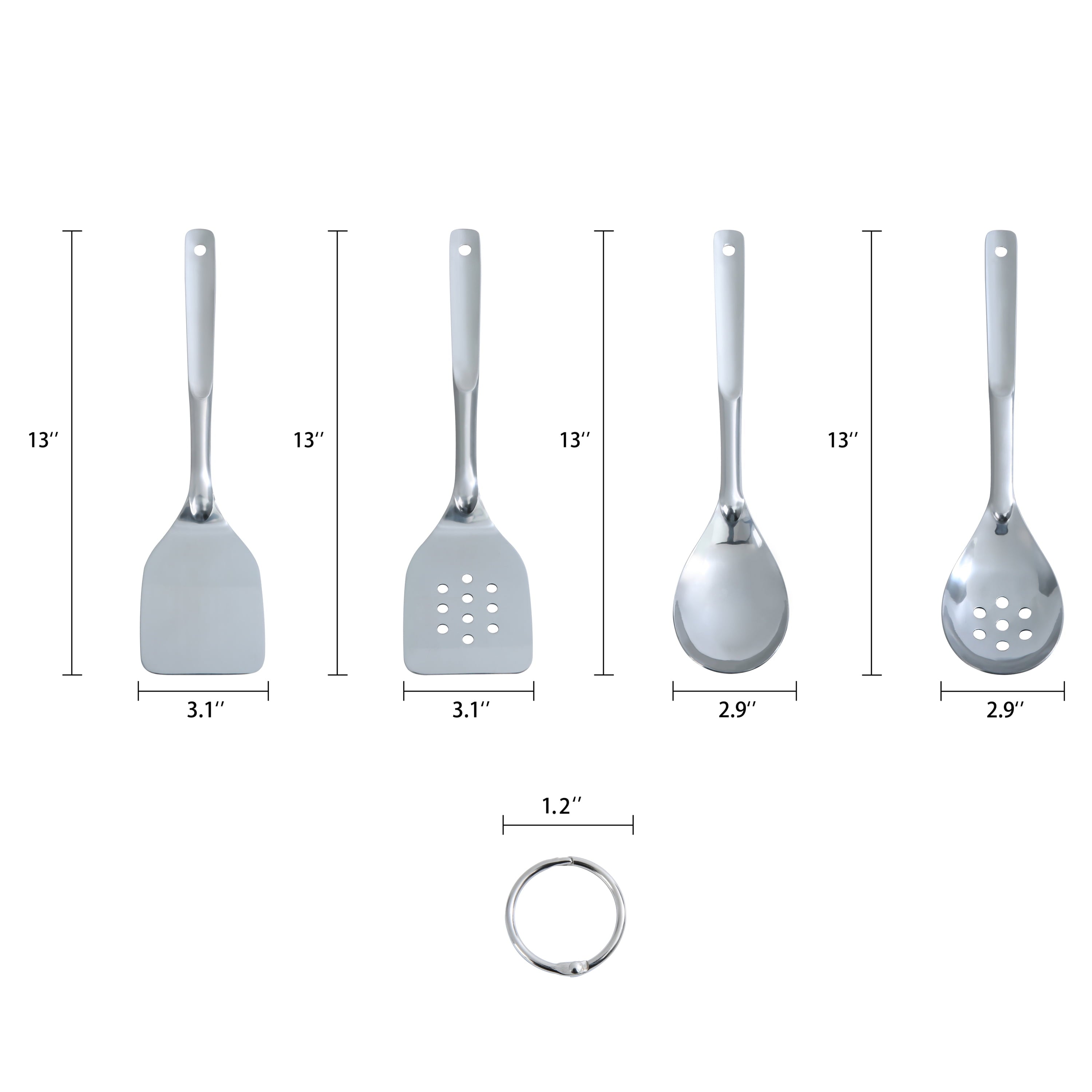 Non-Stick Safe Stainless Steel 4-Piece Utensil Set: Includes Spatula, Slotted Spatula, Spoon, and Slotted Spoon - Heat-Resistant Silicone Cooking Spatula Turner Detail