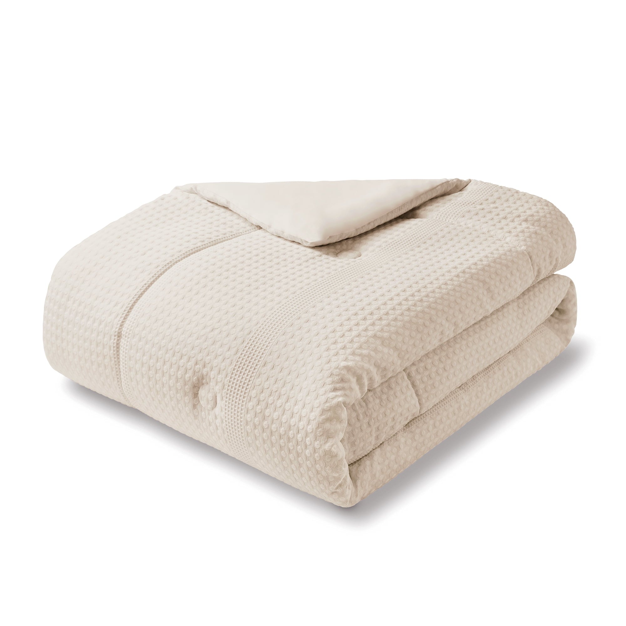All-Season 5-Piece Papyrus Beige Waffle Comforter Set, Full/Queen - Luxurious Quilted Duvet Cover Set Detail