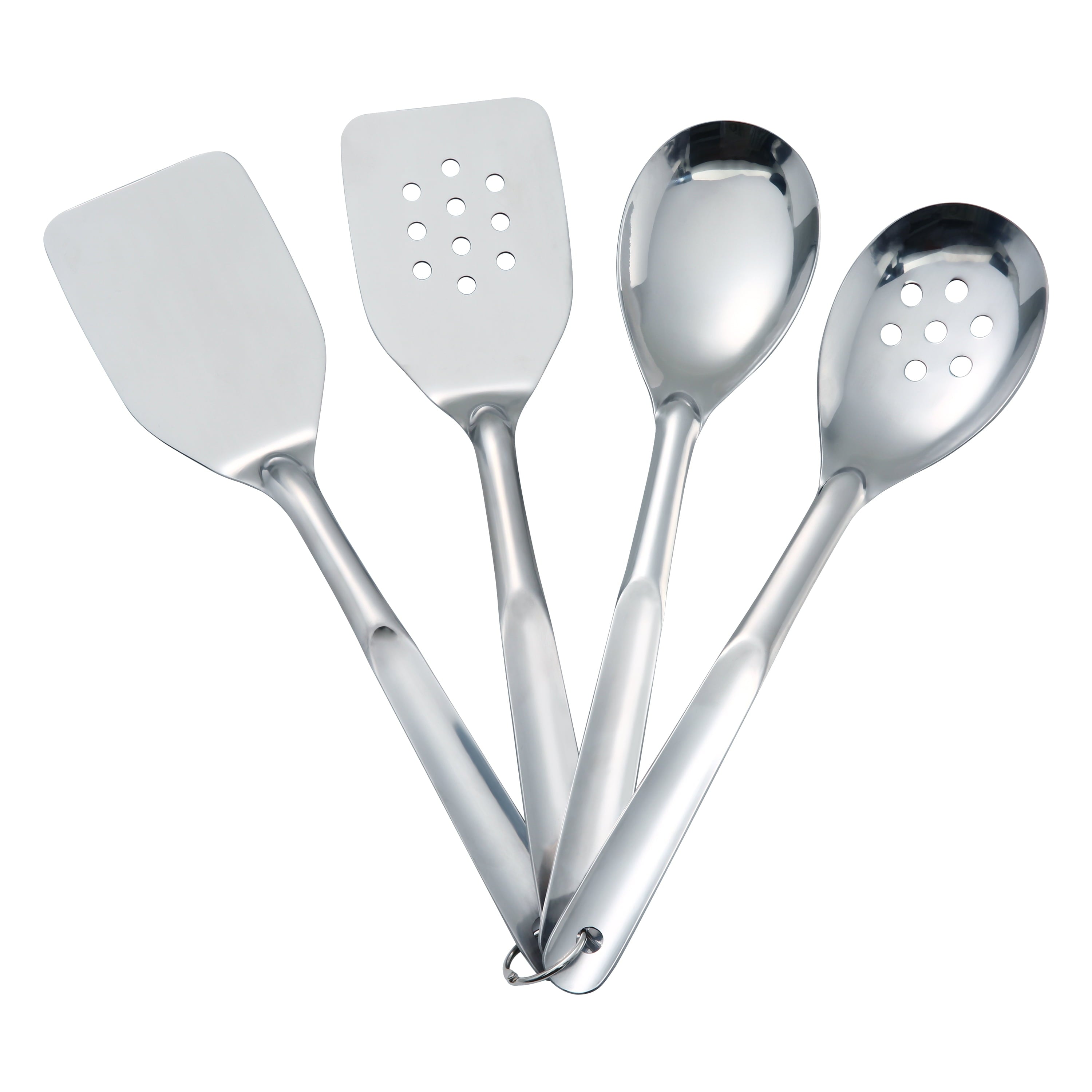 Chef-Quality Stainless Steel 4-Piece Utensil Set: Includes Spatula, Slotted Spatula, Spoon, and Slotted Spoon - Heavy Duty Stainless Steel Kitchen Shears Detail