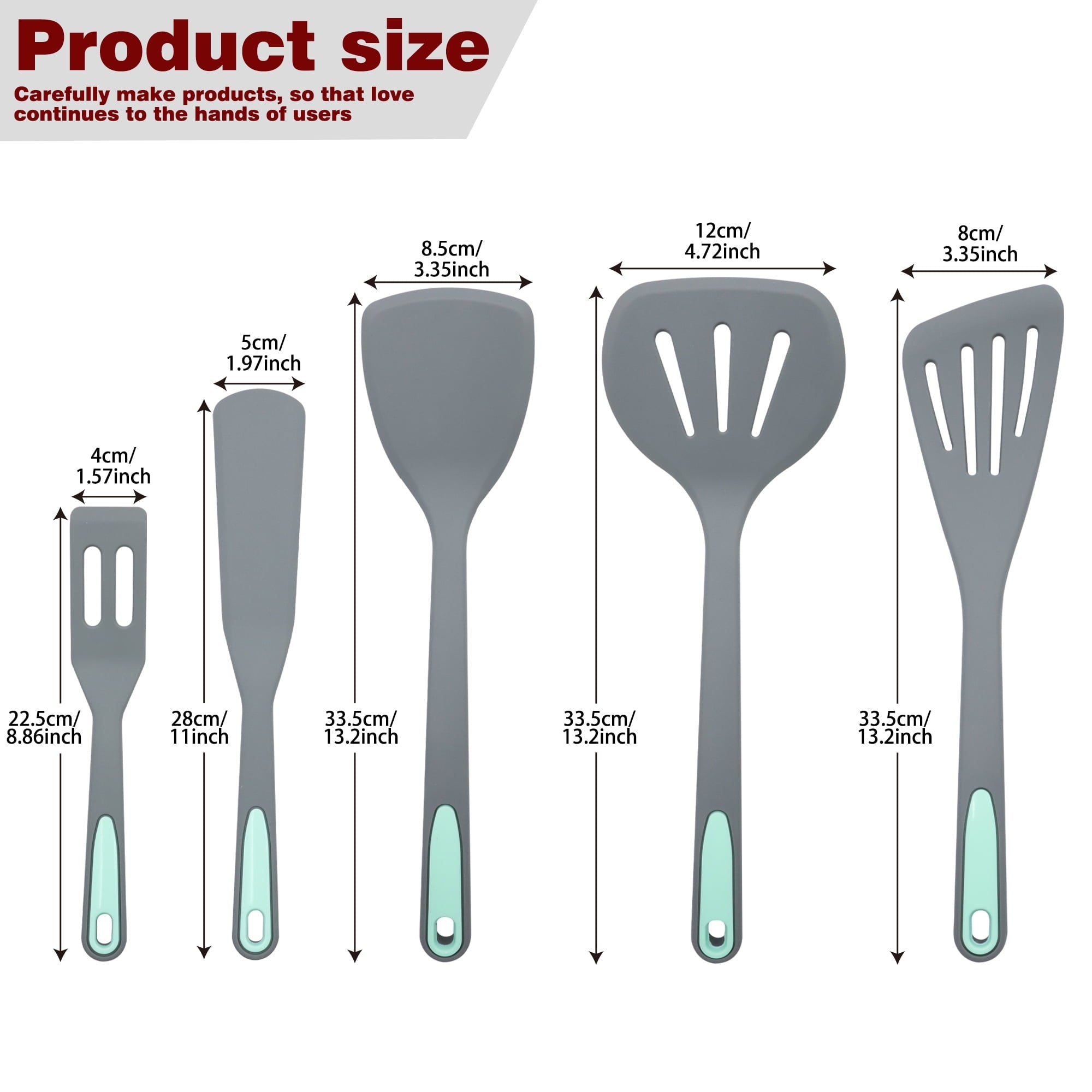 Chef-Quality 5 Pieces Silicone Spatula Set, Non-Stick Silicone Turner Spatulas, Heat Resistance Cooking Utensils, Fli... - Professional Kitchen Tool for Culinary Enthusiasts Detail