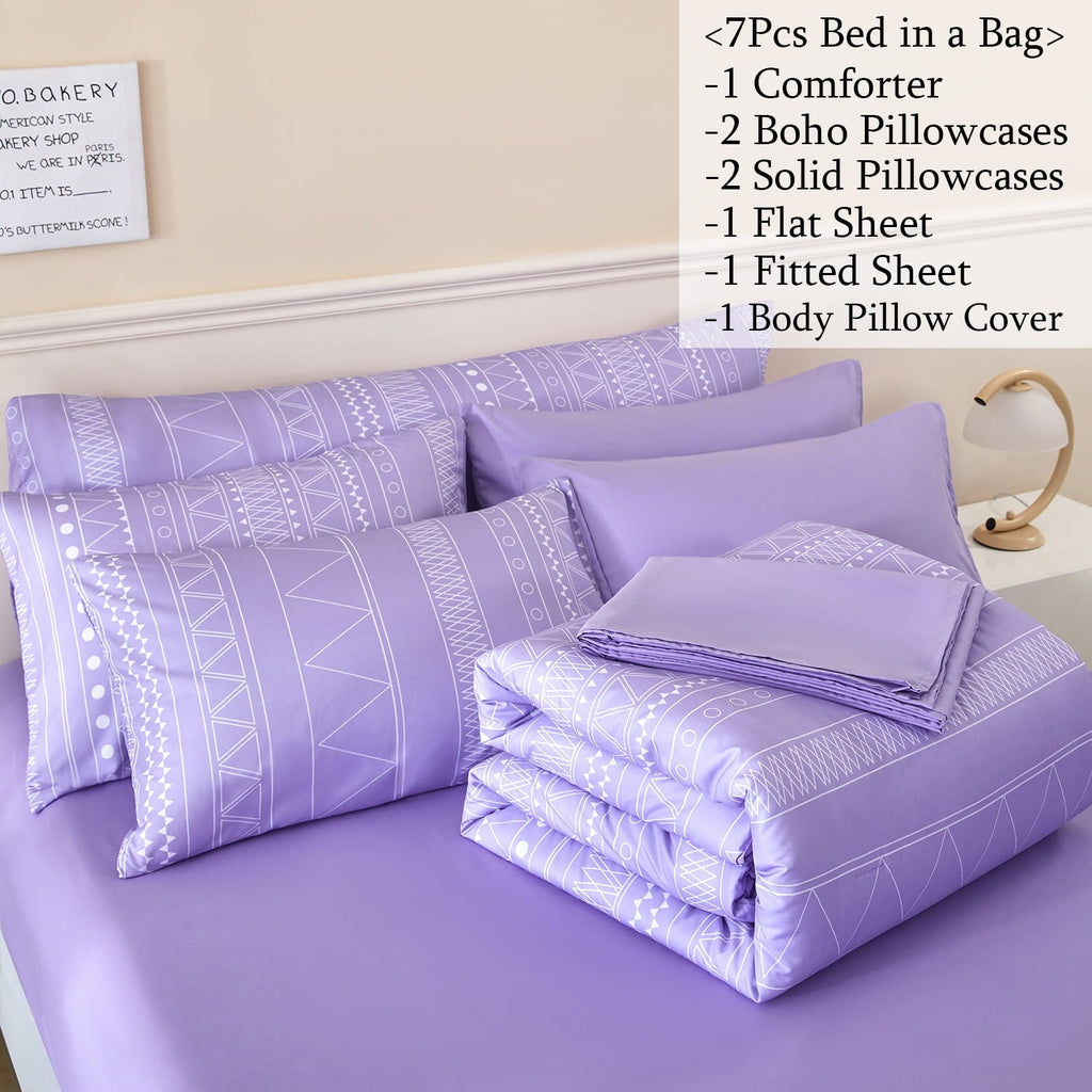 Fluffy Down Alternative 8-Pieces Boho Bedding Set Full Lavender Striped Bed in a Bag for Girls Women Soft Fluffy Purple Comforter Set with Sh... - Cloud-Like Soft Lightweight Bed Comforter Detail