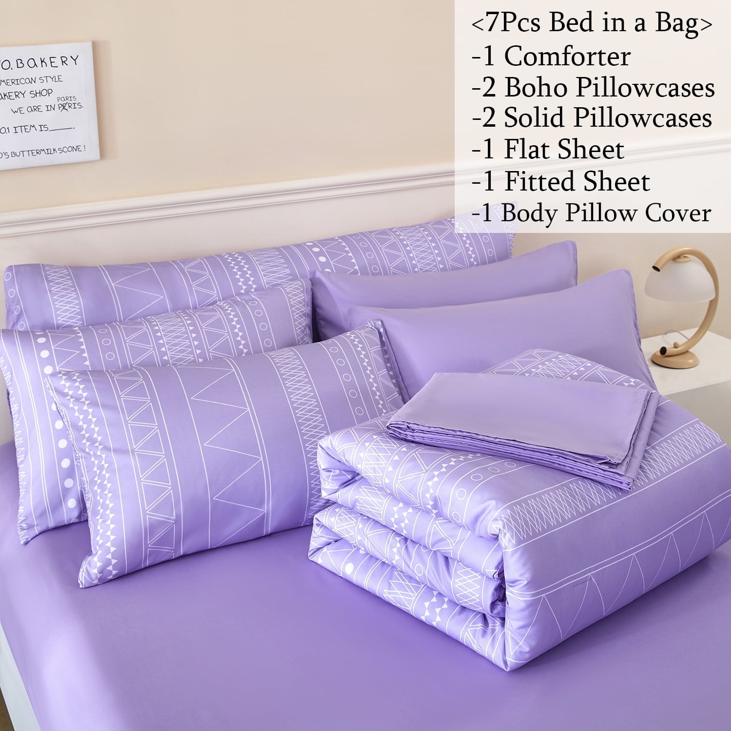 Fluffy Down Alternative 8-Pieces Boho Bedding Set Full Lavender Striped Bed in a Bag for Girls Women Soft Fluffy Purple Comforter Set with Sh... - Cloud-Like Soft Lightweight Bed Comforter Detail