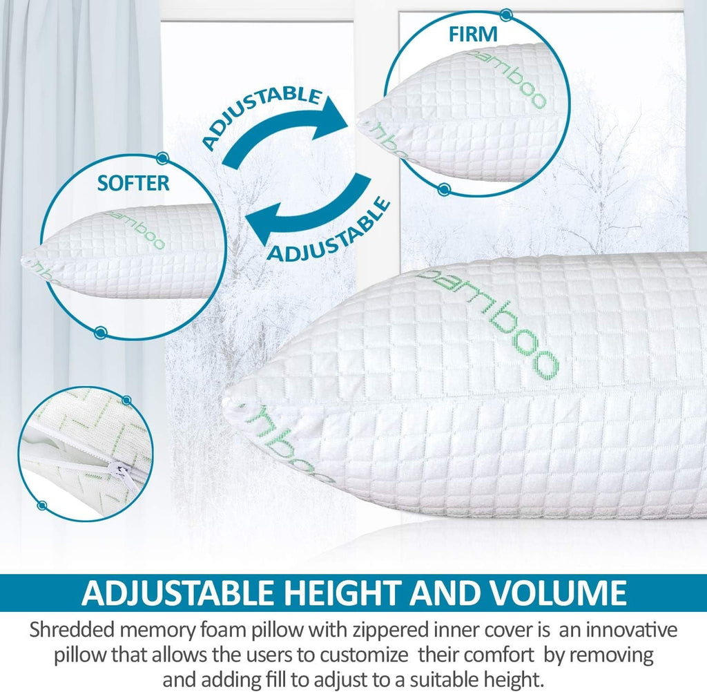 Orthopedic Support Queen Size Bamboo Pillow, Memory Foam Bed Pillows with Washable Pillowcases, Queen - Ergonomic Memory Foam Pillow for Neck Pain Support Detail