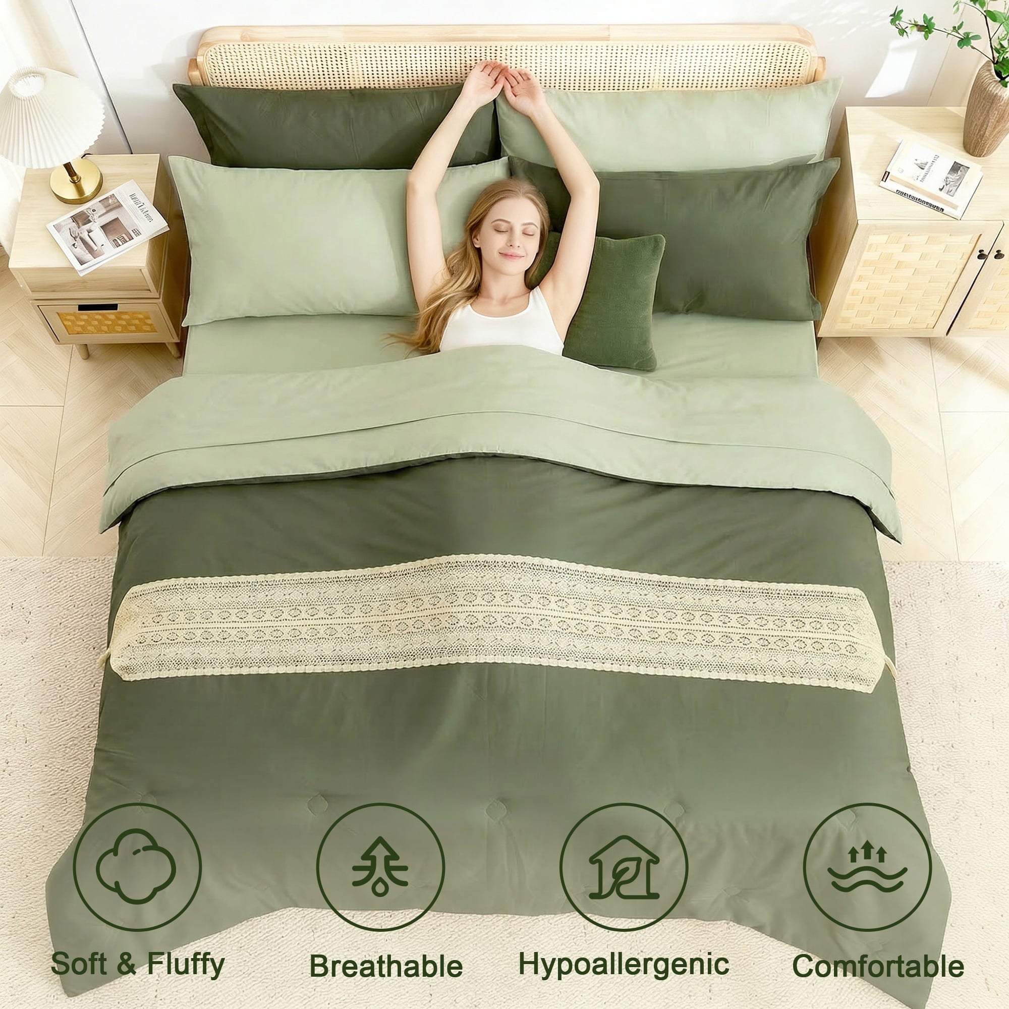 Hypoallergenic Cloud 7 Pieces Comforter Set Queen，Bed in A bag，All Seasons Bedding sets with Comforter,Fitted Sheet,Flat Sheet,Pillowcases... - All-Season Down Alternative Comforter Insert Detail