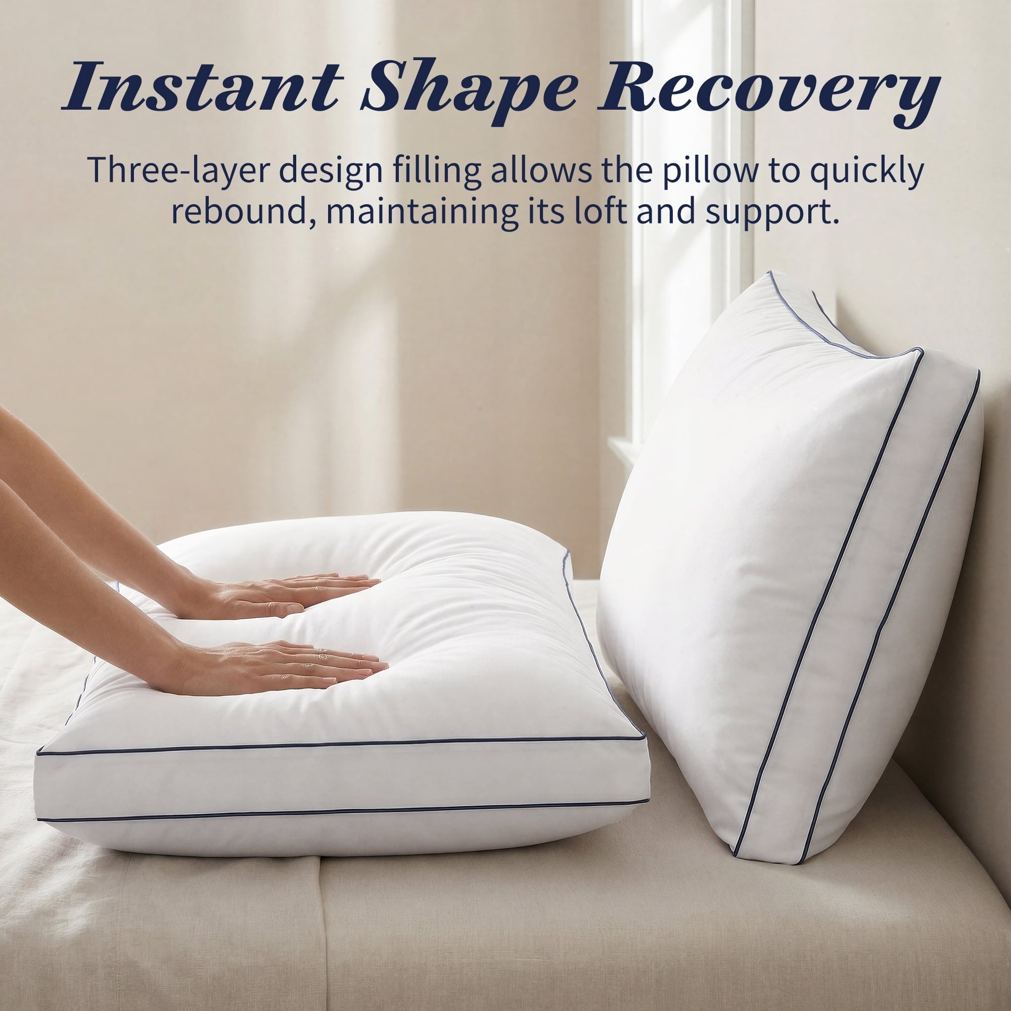 Hotel Collection for Queen Size 2 Pack, Duck Feather and Shredded Memory Foam Soft Luxury Hotel Collection - Ergonomic Memory Foam Pillow for Neck Pain Support Detail