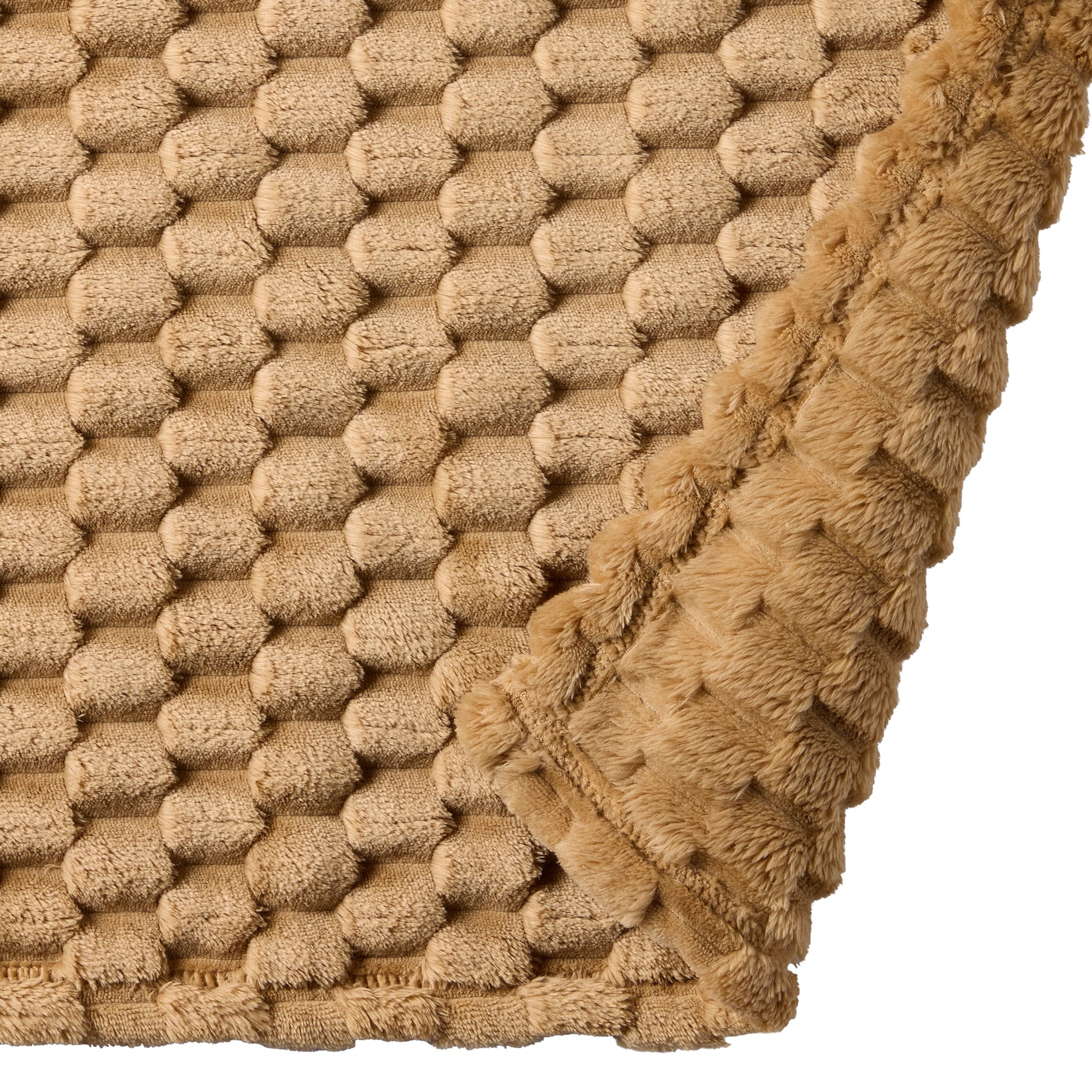 Lightweight Warm Textured Velvet Plush Oversized Throw Blanket in Dark Caramel - Luxury Knitted Decorative Throw Blanket with Fringes Detail