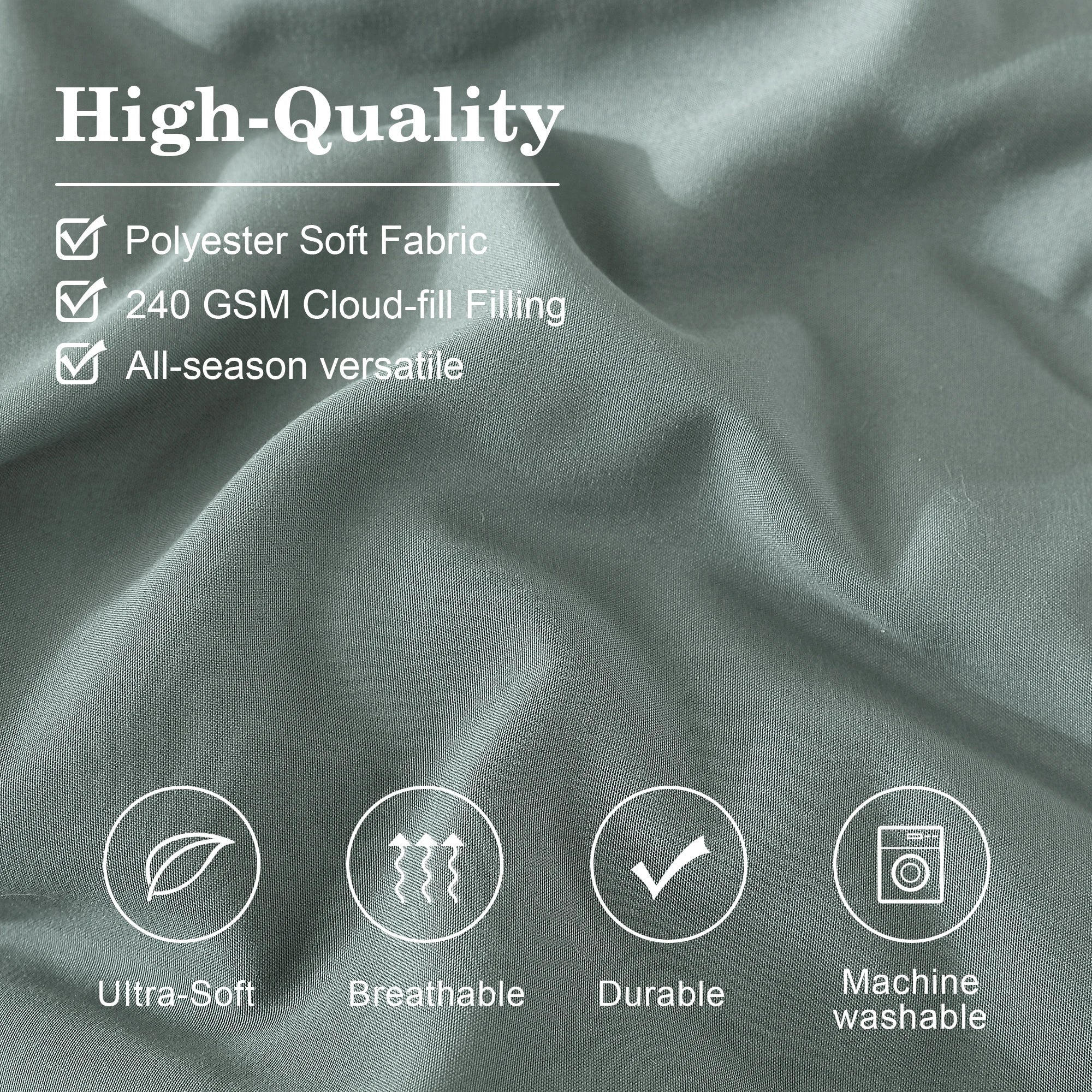 Hypoallergenic Cloud 7-piece Bed in a Bag Comforter Set with Sheets,Sage Green,Full - All-Season Down Alternative Comforter Insert Detail