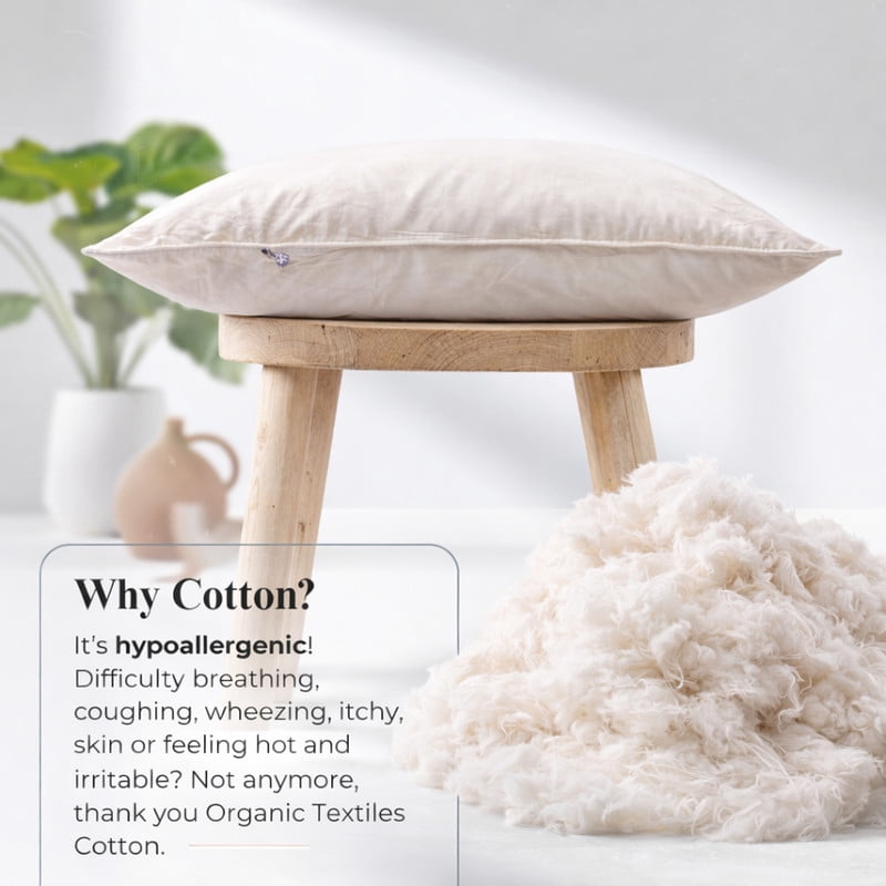Ergonomic Memory Foam 100% Organic Cotton Pillow with Organic Cotton Cover - GOTS CERTIFIED - Adjustable Loft, Head Neck Pain Relief, Back ... - Decorative Throw Pillow Cushion for Sofa & Bed Detail