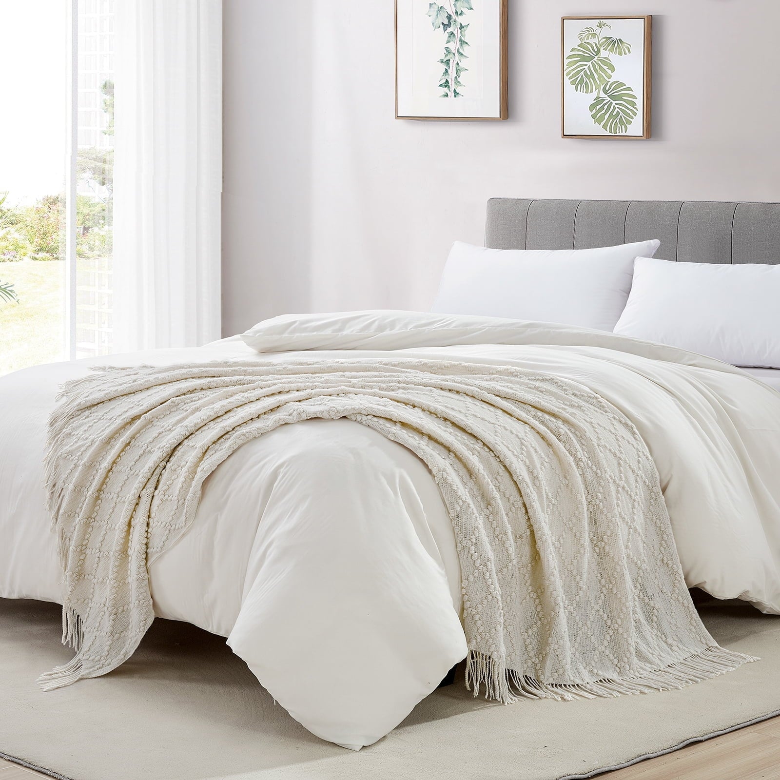 Lightweight Warm Texture Pure Color Soft Throw Blanket and Sofa Or Bed Knitted Decorative Blanket 50 x70 inches Jacquard Diamond Beige... - Cozy Fleece Throw Blanket for Couch & Bed Detail