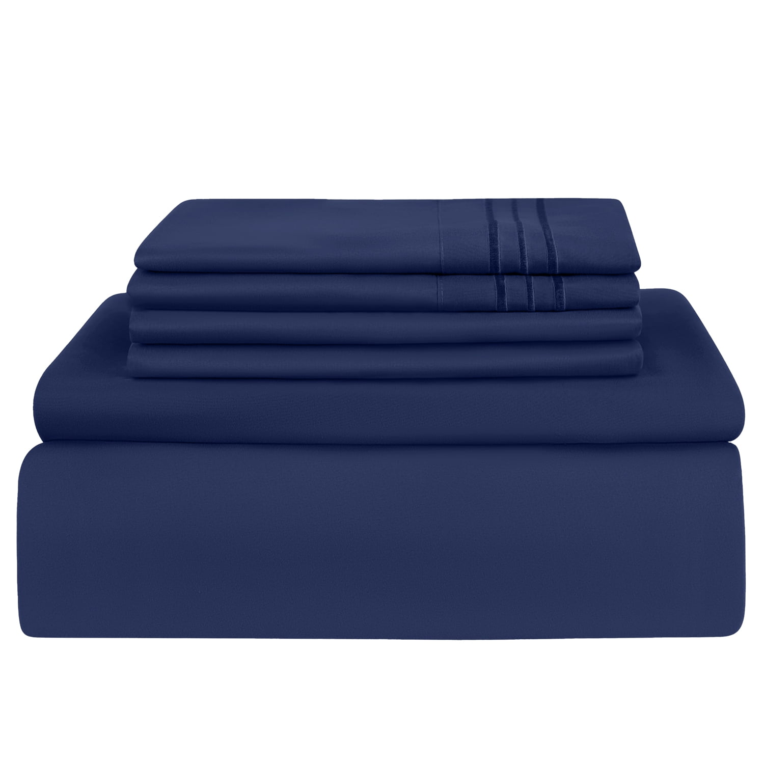 Breathable Luxury Queen Bed Sheets Set, 6 Pc Microfiber Bed Sheets, Extra Deep Pocket Queen Fitted Sheet, Flat Sheet & Pillowcases, Nav... - Premium Ultra-Soft Pillowcase Pair for Sleeping Detail