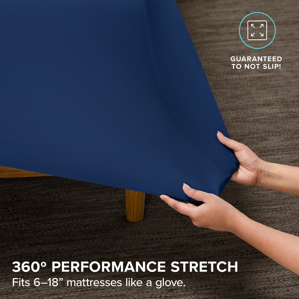 Wrinkle-Resistant Cooling Performance Jersey Knit Stretch Sheet Set, Moisture-Wicking & Breathable, 4-Way Stretch Bed Sheets, Envelope ... - Luxury Bed Sheet Set with Deep Pockets Detail