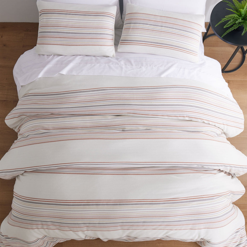Hypoallergenic Cloud 3-Piece Red Yarn Dye Stripe Comforter Set, Full/Queen - Luxurious Quilted Duvet Cover Set Detail