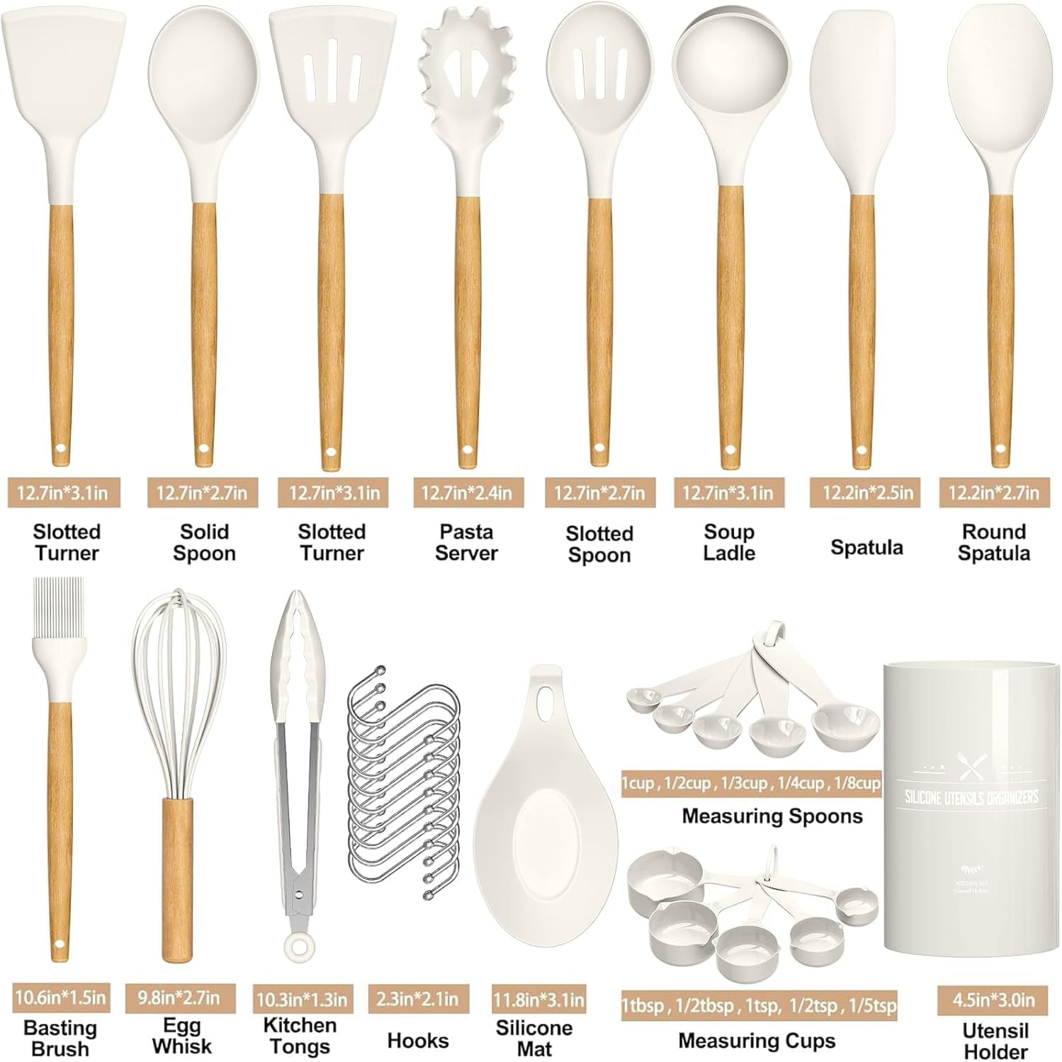 Seamless One-Piece Kitchen Cooking Utensils Set, 33 pcs Non-stick Silicone Cooking Kitchen Utensils Spatula Set with Holder, Wooden Hand... - Heat-Resistant Silicone Cooking Spatula Turner Detail