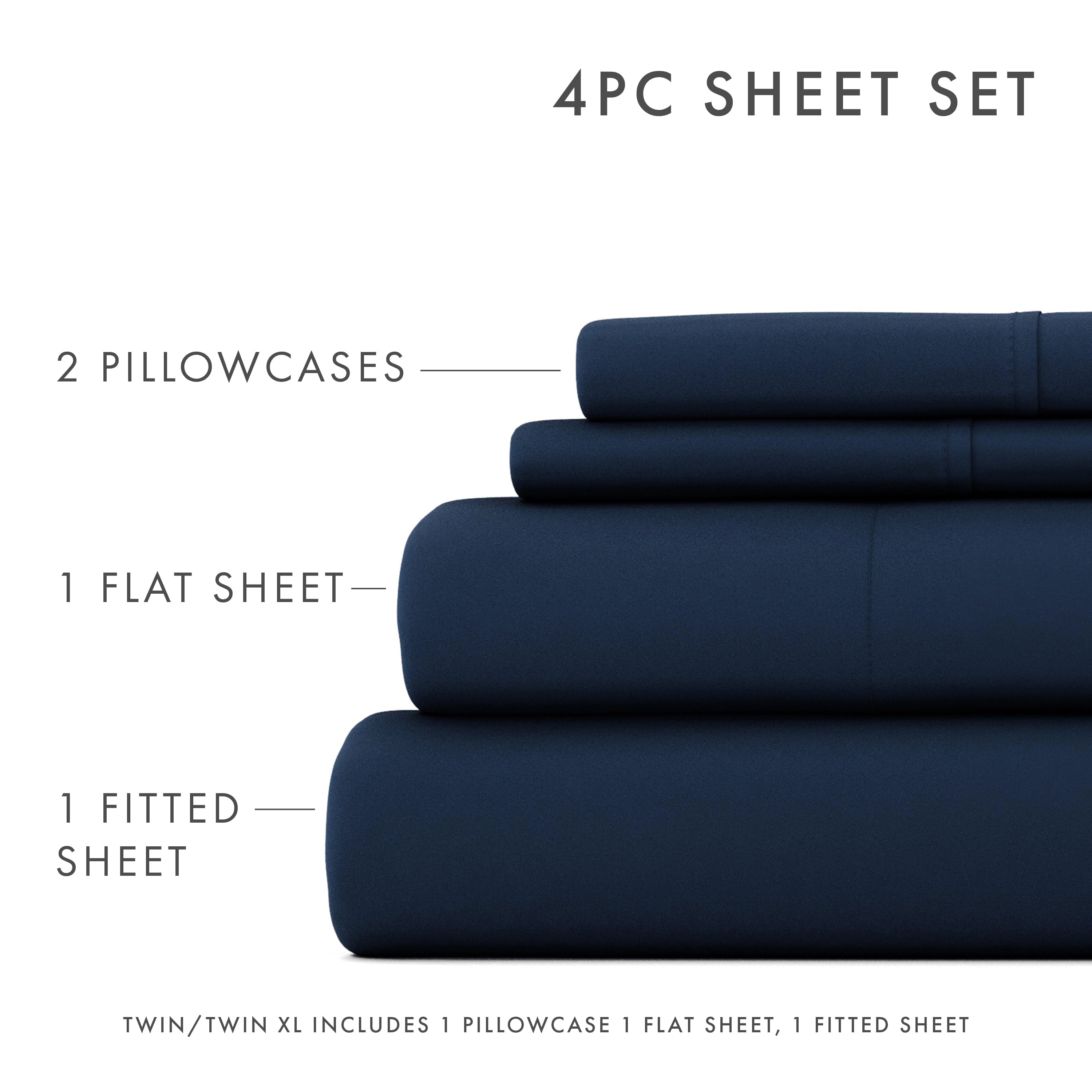 Ultra-Soft 4 Piece Solid Microfiber Bed Sheet Set, Navy, Queen - Premium Ultra-Soft Pillowcase Pair for Sleeping Detail