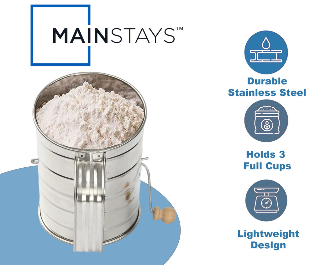 Ergonomic Manual Stainless Steel 3 Cup Flour Hand-Crank Sifter with Beechwood Handle Silver - Multi-Functional Manual Food Chopper & Slicer Detail