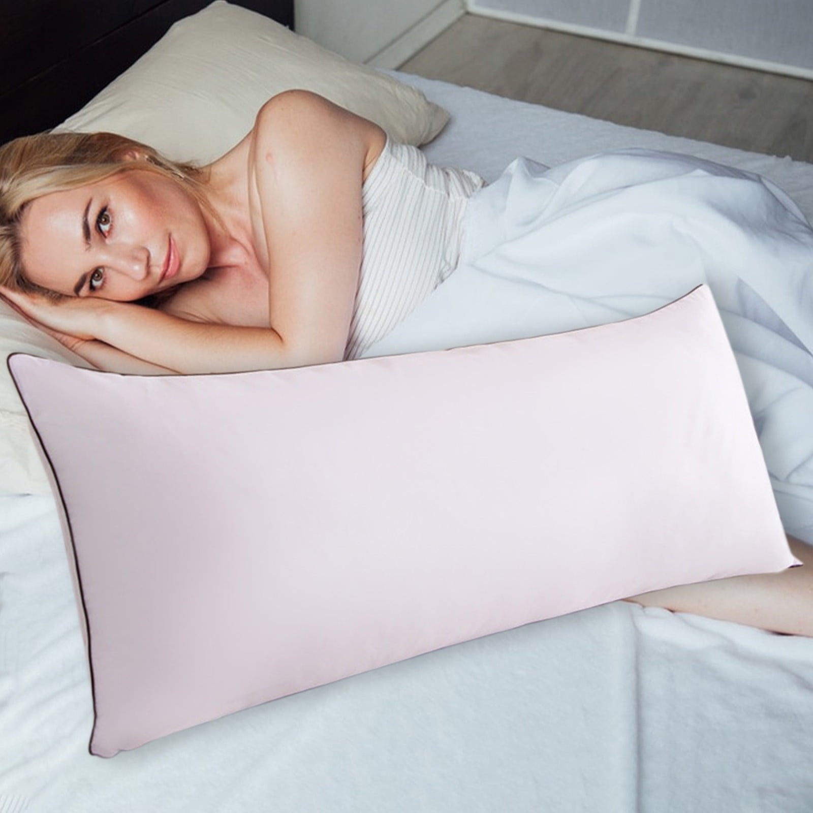 Decorative Plump Long Pillows For Bed King Clearance! 100*48cm White Gentle Support Soybean Pillow, Comfortable Breathable Bed Pillows... - Hotel Quality Plush Sleeping Pillows Detail