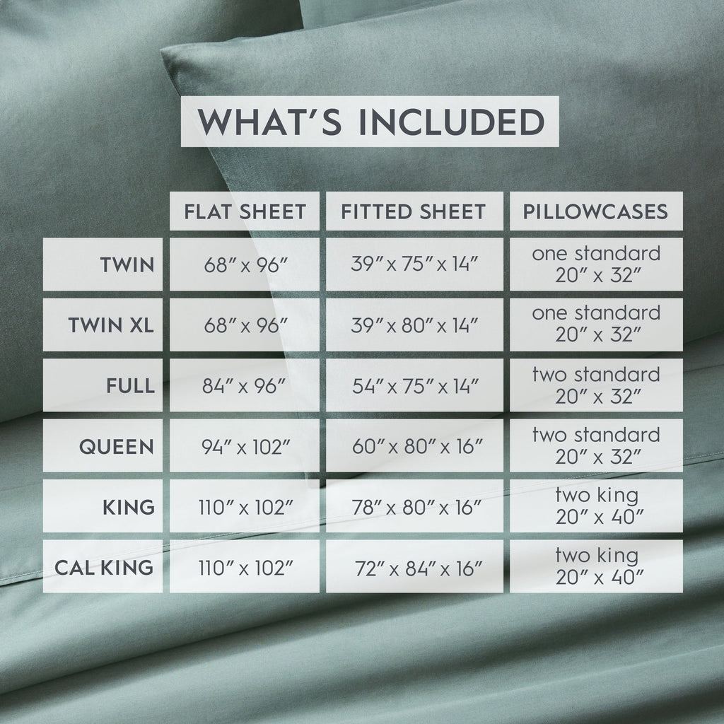 Premium Egyptian Cotton 4-Piece 300 Thread Count Green Ash Cotton Sateen Bed Sheet Set, Cali King - Cooling Hotel Quality Bedding Sheets and Pillowcases Detail