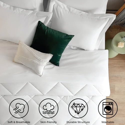 Luxurious Quilted Comforter Set 7-Piece Bed in a Bag - Adult, White, Queen - Luxurious Quilted Duvet Cover Set Detail