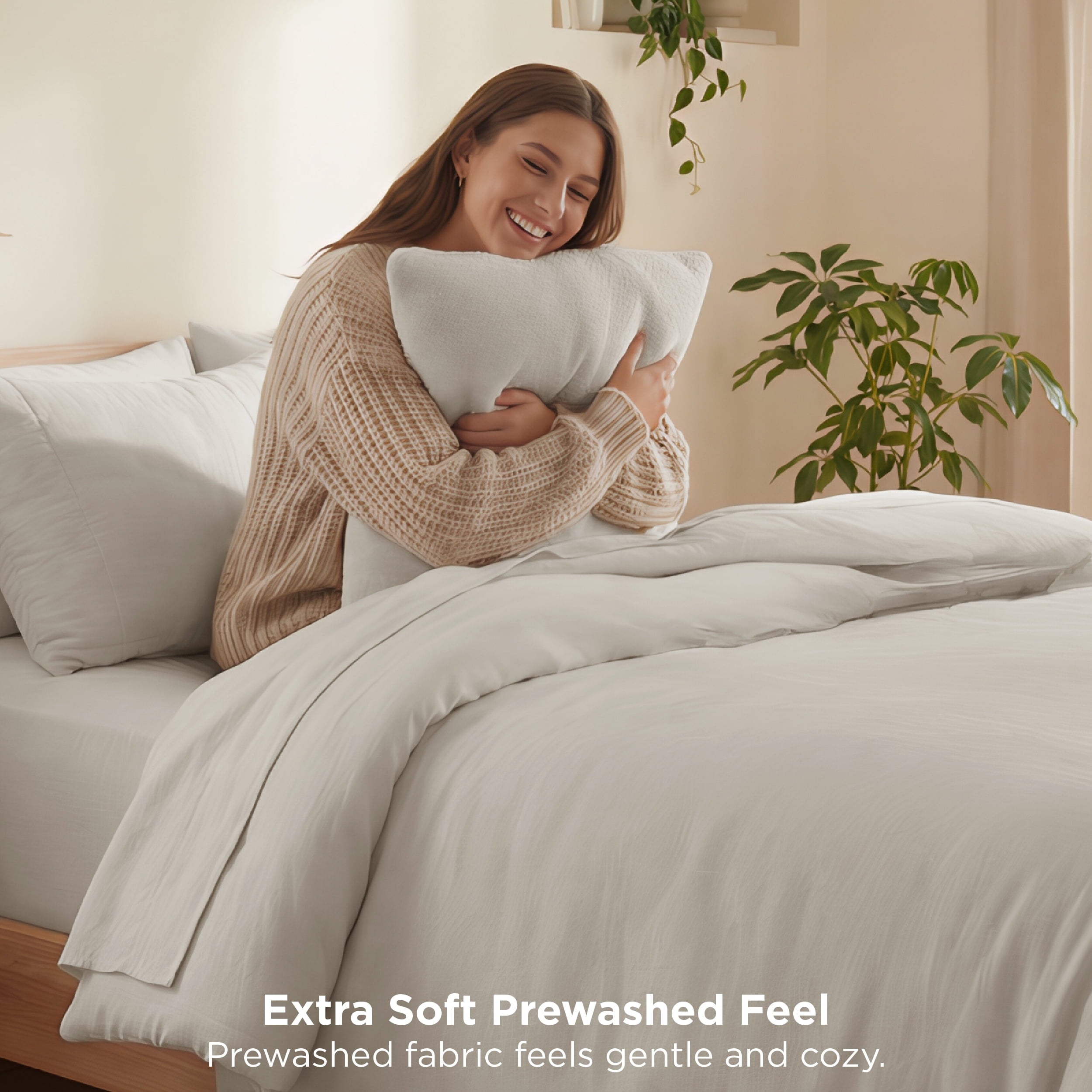 Heavyweight Warmth 3 Pieces Queen Comforter Bedding Set, Beige Bed Comforter Set for All Seasons, 1 Lightweight Prewashed Comforter and ... - Cloud-Like Soft Lightweight Bed Comforter Detail