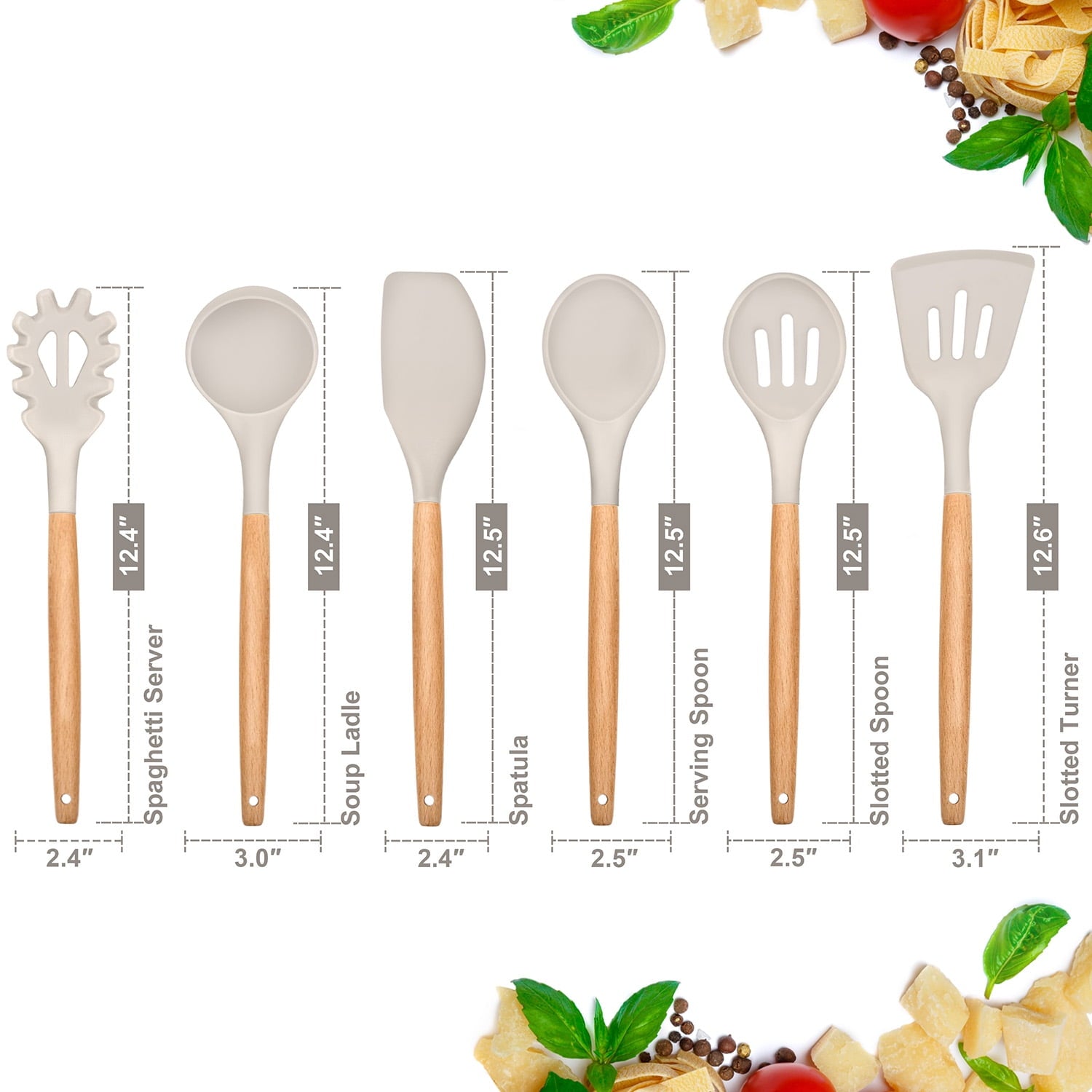 Ergonomic Cooking Kitchen Utensils Set of 6, Silicone Cooking Utensils with Wooden Handle, Non-Stick Cookware & Heat Resistant, Include... - Heat-Resistant Silicone Cooking Spatula Turner Detail