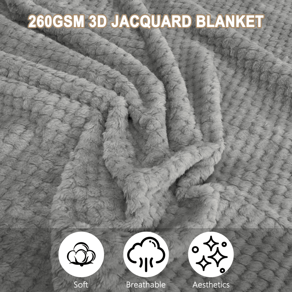 Cozy Fleece Throw Blanket, Decorative Throws with Waffle Wave Design, Super Soft Plush Fuzzy Blankets , Luxury Lightweight and Br... - Luxury Knitted Decorative Throw Blanket with Fringes Detail