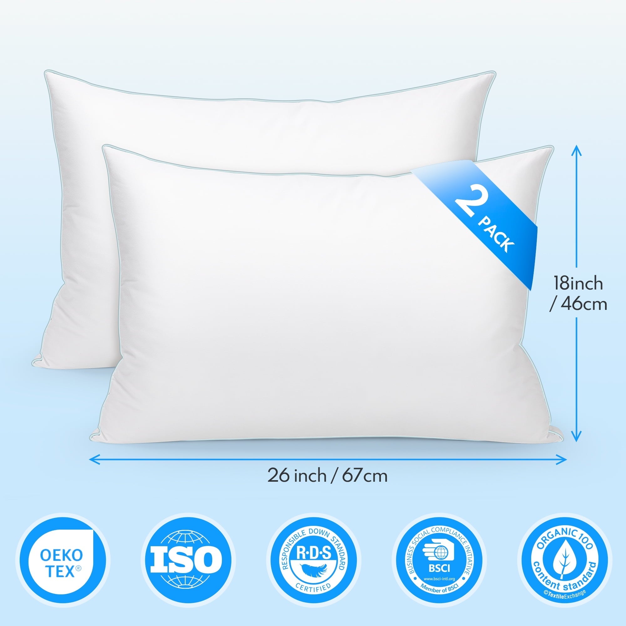 Ergonomic Memory Foam Goose Feather Down Pillows, Gusseted Bed Pillows Queen Size Set of 2, Luxury Hotel Collection Fluffy Pillows 100% Cot... - Orthopedic Shredded Foam Bed Pillow Set Detail