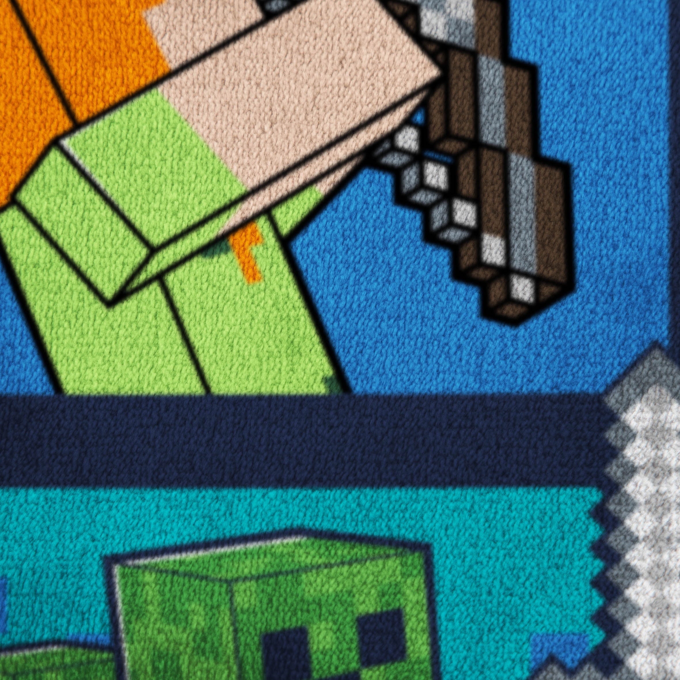 Decorative Knitted Minecraft Kids Twin/Full Blanket, 62 x 90, Microfiber, Green and Blue - Lightweight Plush Warm Blanket for All Seasons Detail