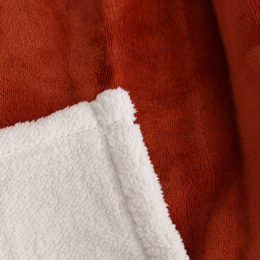 Cozy Fleece Reversible Printed Velvet Plush and Hampshire Faux Shearling Soft Throw Blanket, Standard Size, Auburn Sun - Luxury Knitted Decorative Throw Blanket with Fringes Detail