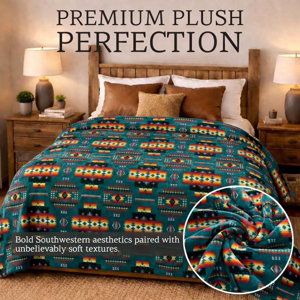 Reversible Sherpa Sacred Thread Fleece Blanket South Western, Reversible Mexican, Vibrant Aztec Blankets and Throws for Aztec Decor for... - Super Soft Reversible Sherpa Flannel Blanket Detail